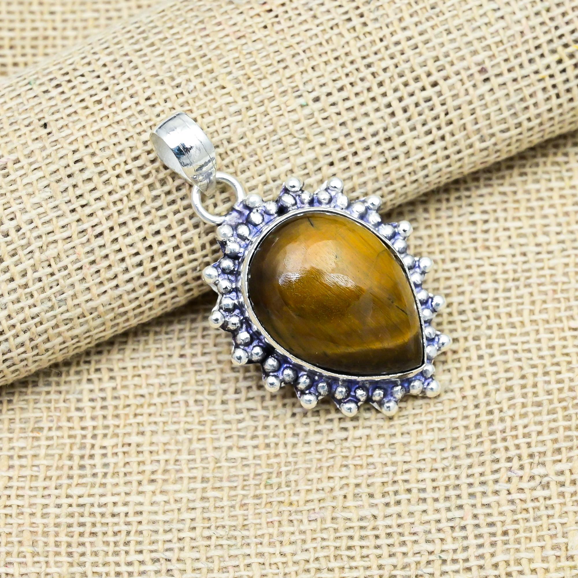 Underbara Smycken med Tigeröga Ädelsten 925 Sterlingsilver Handgjort Hänge Gåva Till Kvinnor