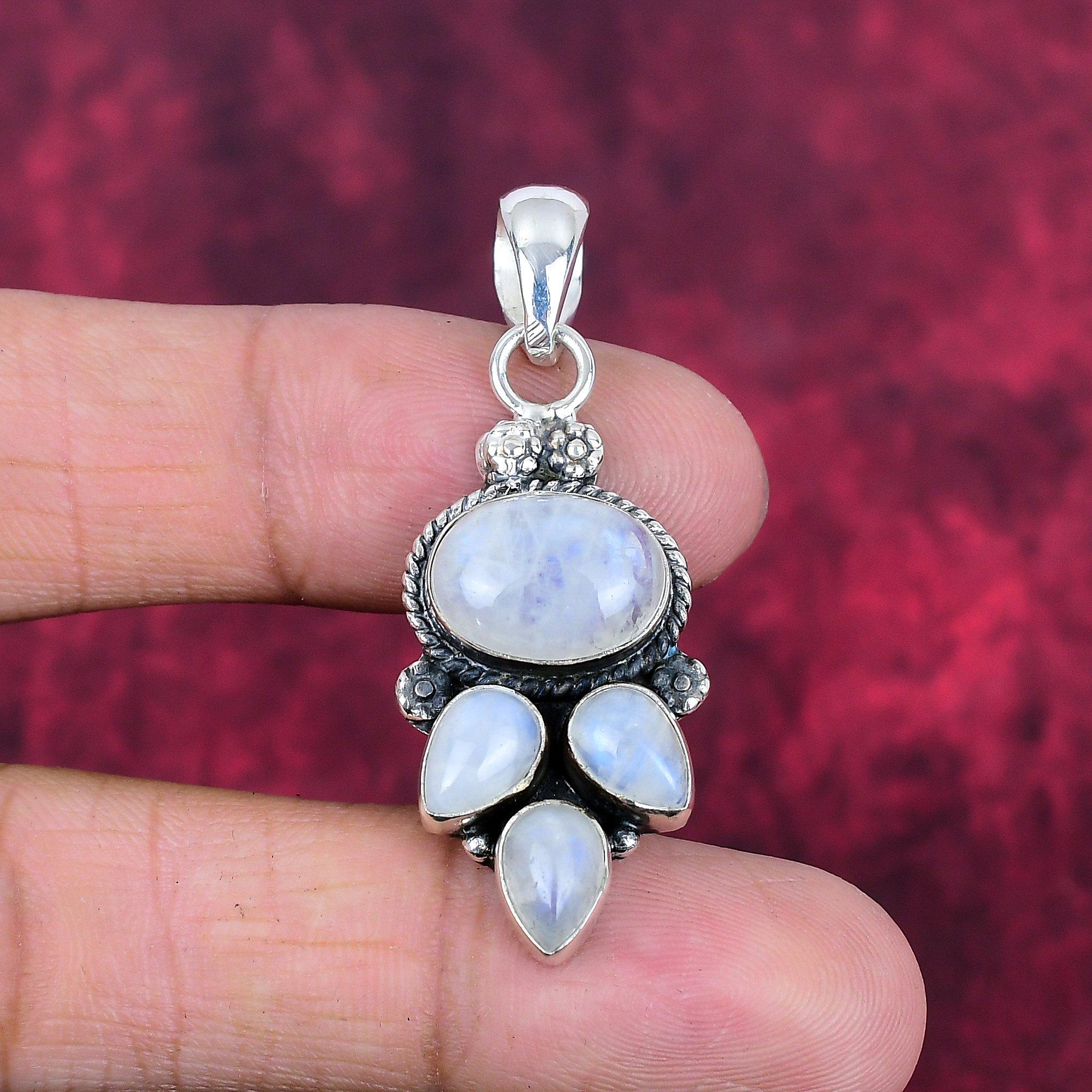 Regenbogen Mondstein Anhänger Edelstein Schmuck, 925 Sterling Silber Anhänger, handgemachter schöner Schmuck Anhänger