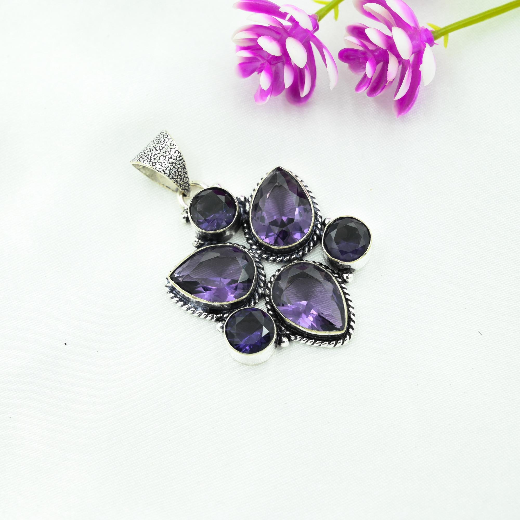 Amethyst Pendant Gemstone Jewelry, 925 Solid Sterling Silver Pendant, Gift For Women Handmade Pendant