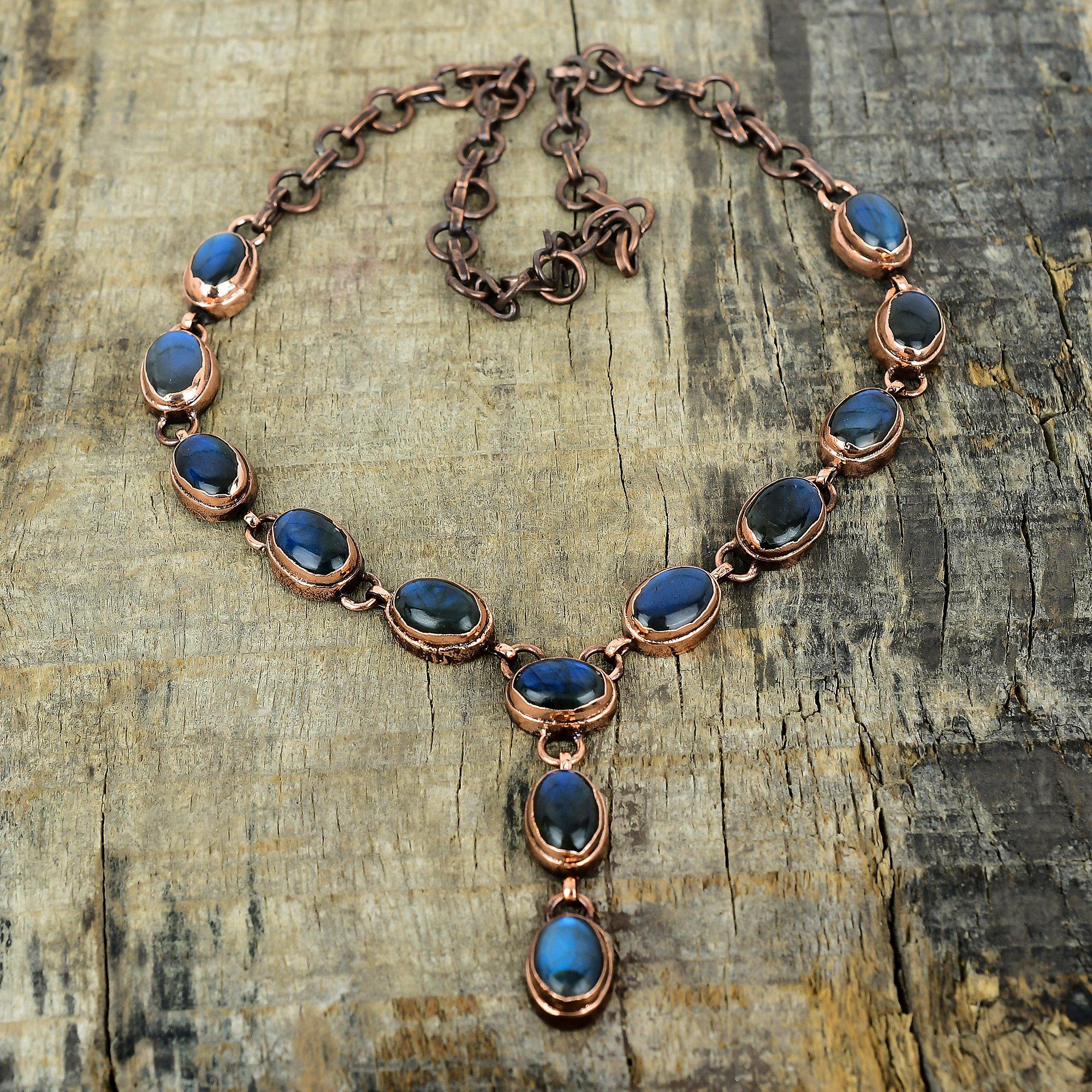 Labradorite necklace electroformed copper adjustable chain necklace labradorite gemstone jewelry handmade necklace copper jewelry for gifts