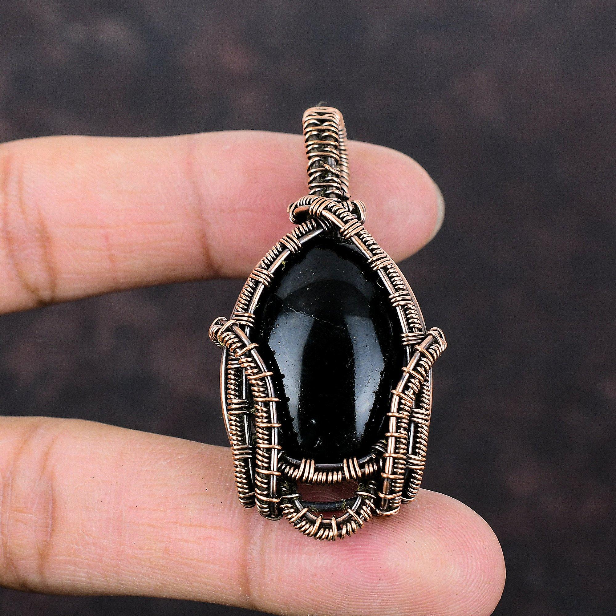 Black Onyx Pendant Copper Wire Wrapped Pendant Handmade Pendant Beautiful Wire Wrap Jewelry Genuine Gemstone Pendant Copper Jewelry For Gift