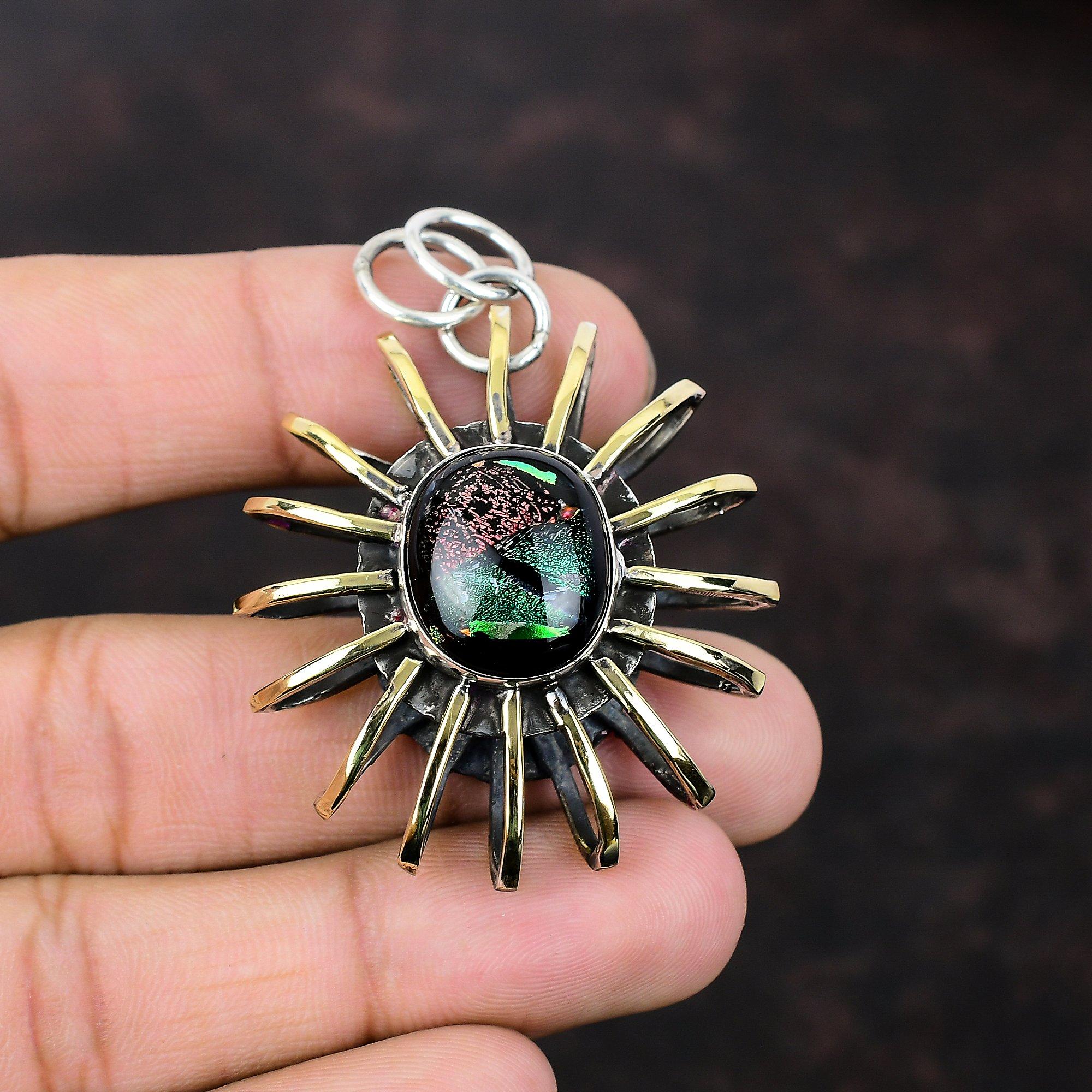 American Dichroic Glass Pendant Cage Pendant Handmade Jewelry 925 Sterling Silver Pendant 18K Gold Plated Pendant Gemstone Jewelry For Gifts