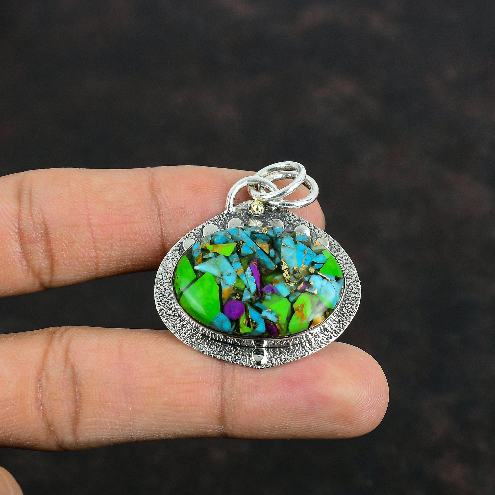 Fiesta Kingman Turquoise Pendant Multi Copper Turquoise Pendant 925 Sterling Silver Pendant Handmade Gemstone Pendant Gifts For Engagement