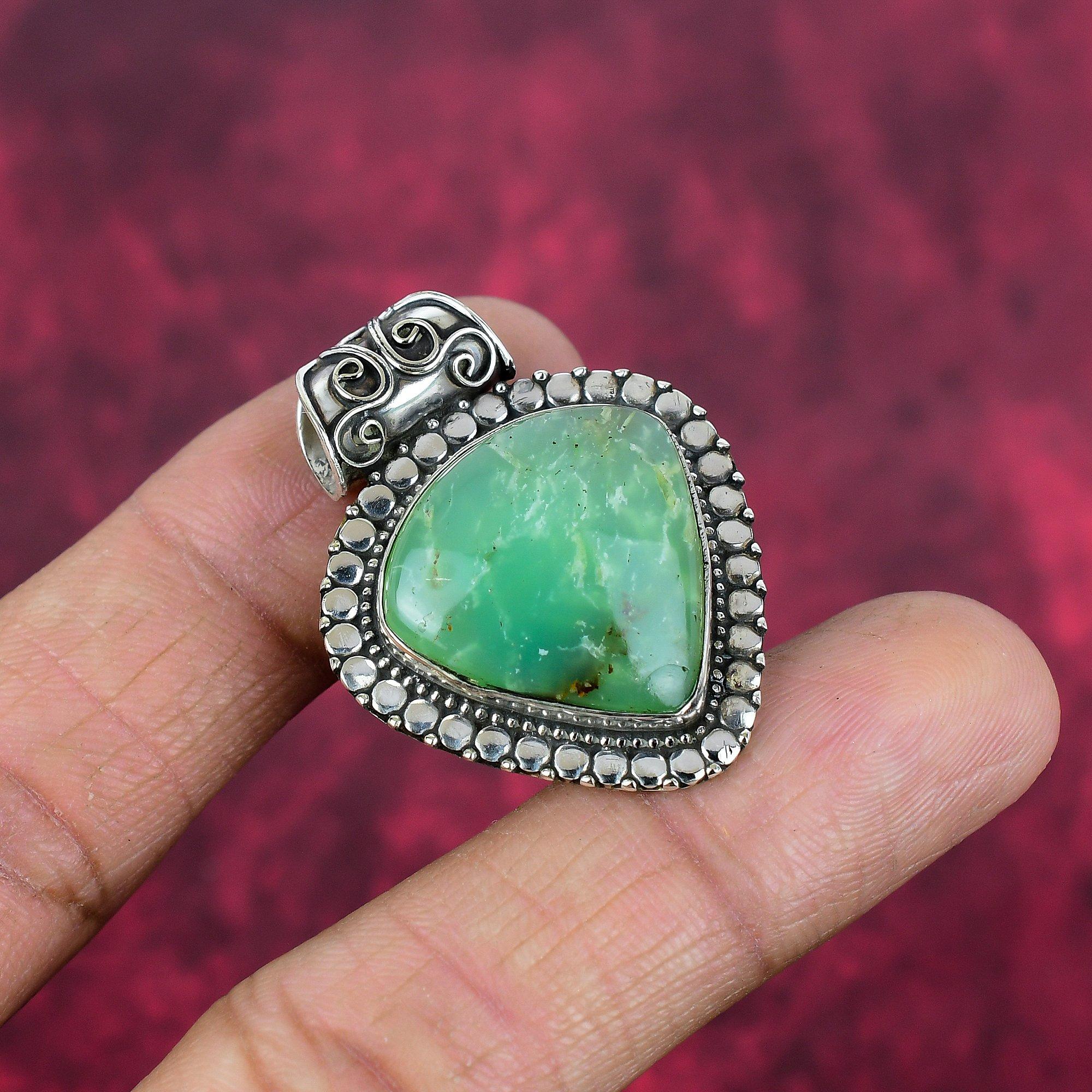 Lemon Chrysophrase 925 Solid Sterling Silver Pendant, Handmade Gemstone Pendant , Gift For Mom Antique Jewelry