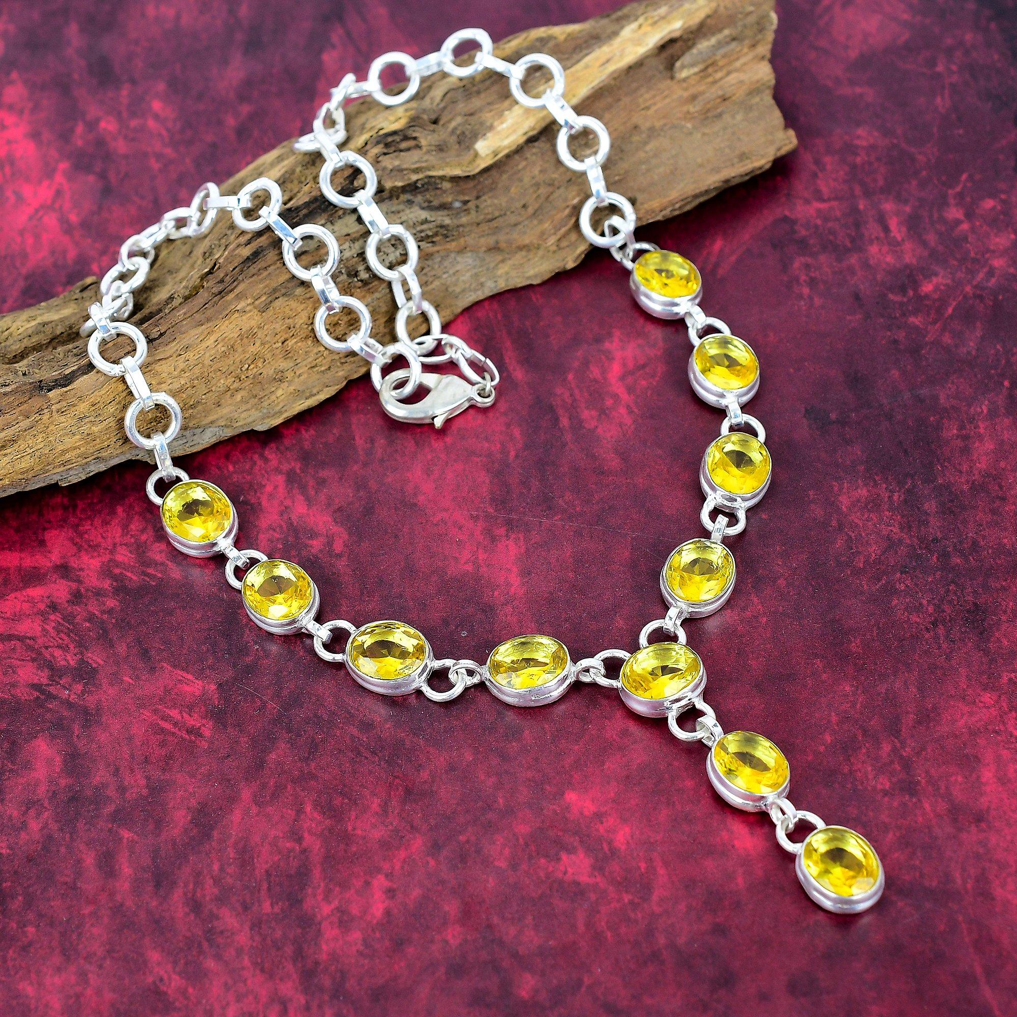 Citrine Necklace Gemstone Jewelry, 925 Solid Sterling Silver Necklace, Handmade Jewelry Birthstone Necklace, Gift For Him
