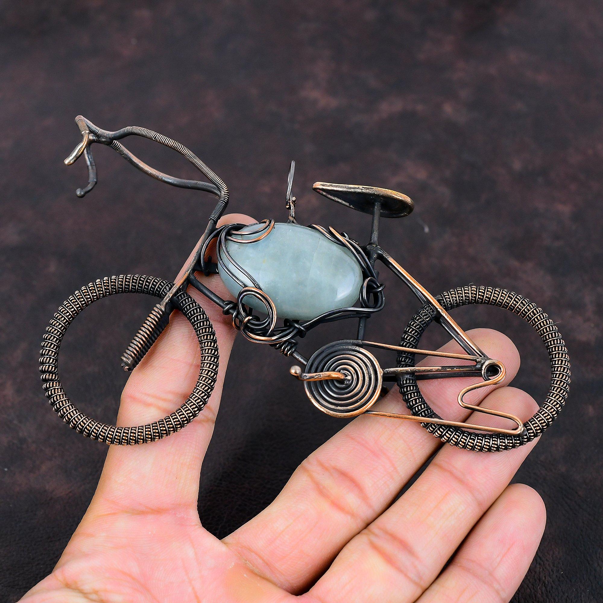 Aquamarine Pendant Copper Wire Wrapped Pendant Cycle Gemstone Pendant Aquamarine Copper Jewelry Handmade Pendant Birthstone Jewelry For Gift