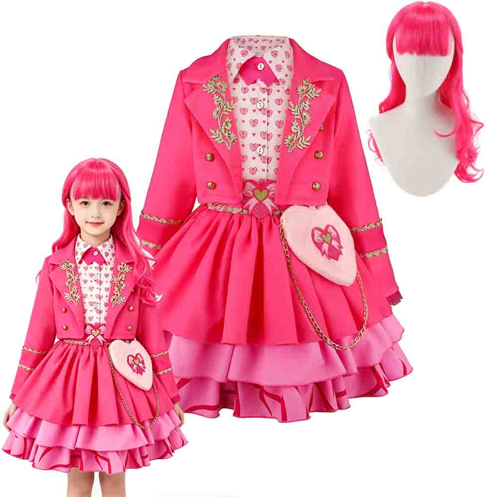 Girls Pink Movie Cosplay Dress Set 2026 Halloween Kids Performance Costume Children Fancy Party Outfit with Matching Bag Wig