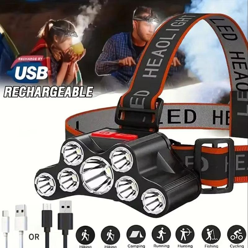 7 LED High Power Headlamp USB Rechargeable Head Flashlight Lantern Torch 4 Modes Waterproof Built-in Battery Camping Fishing