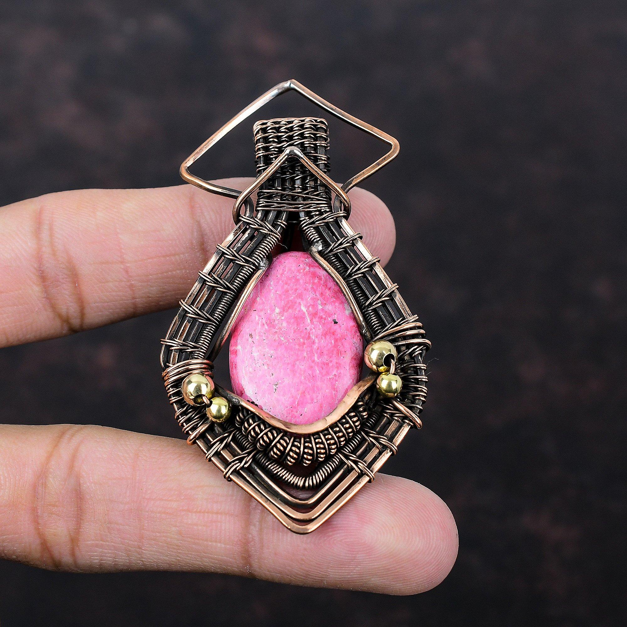 Thulite Pendant Copper Wire Wrapped Pendant Thulite Jewelry Natural Gemstone Pendant Copper Wire Wrap Jewelry Handmade Pendant Gift For Wife