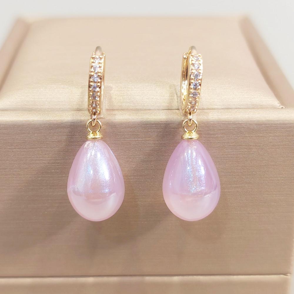 New Shiny Purple Drop Shape Imitation Pearls Dangle Earrings for Women Fashion Zircon Earring Jewelry Wedding Accessories