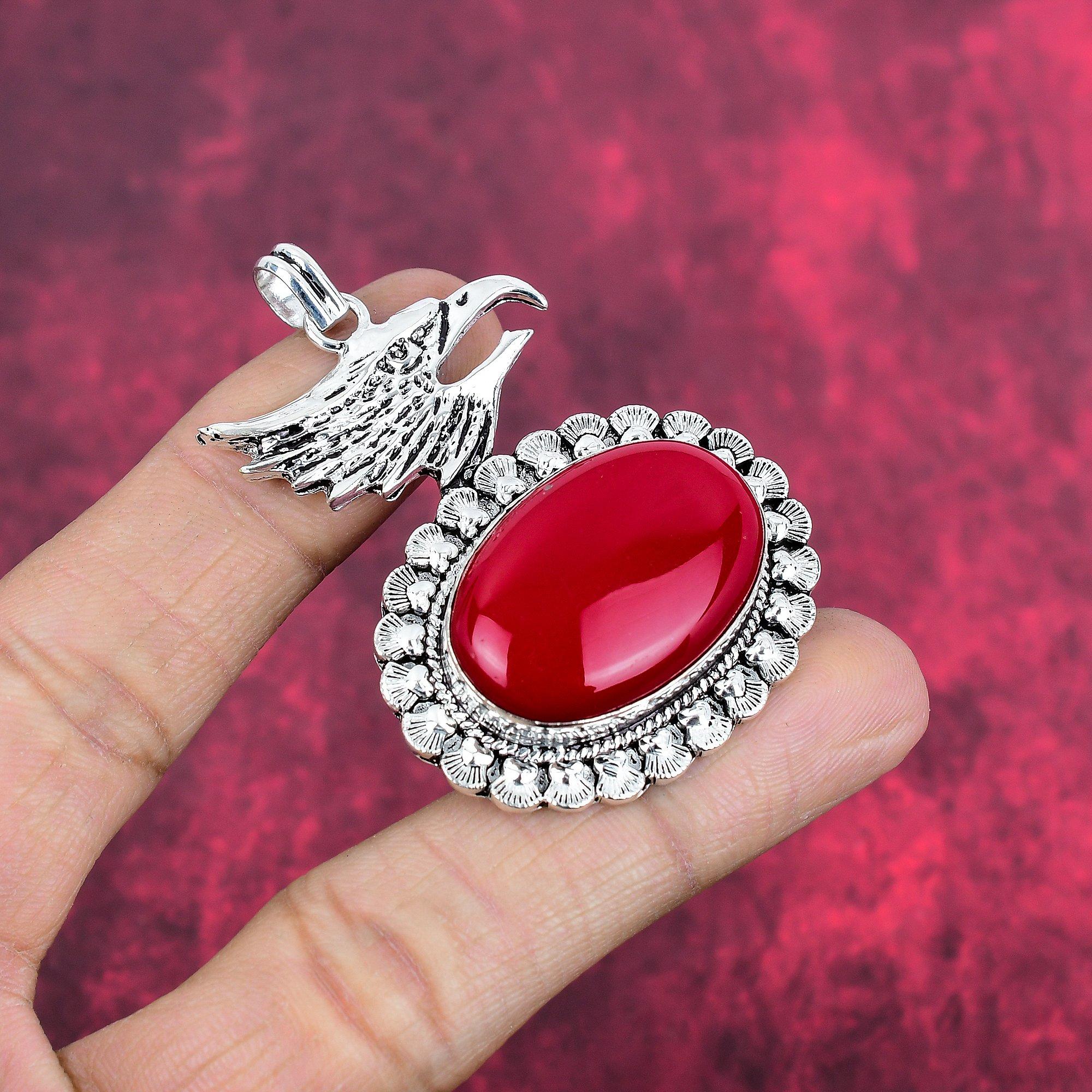 Ręcznie robiony wisiorek z czerwonego korala, wisiorek z litego srebra próby 925, antyczna biżuteria, na prezent zaręczynowy