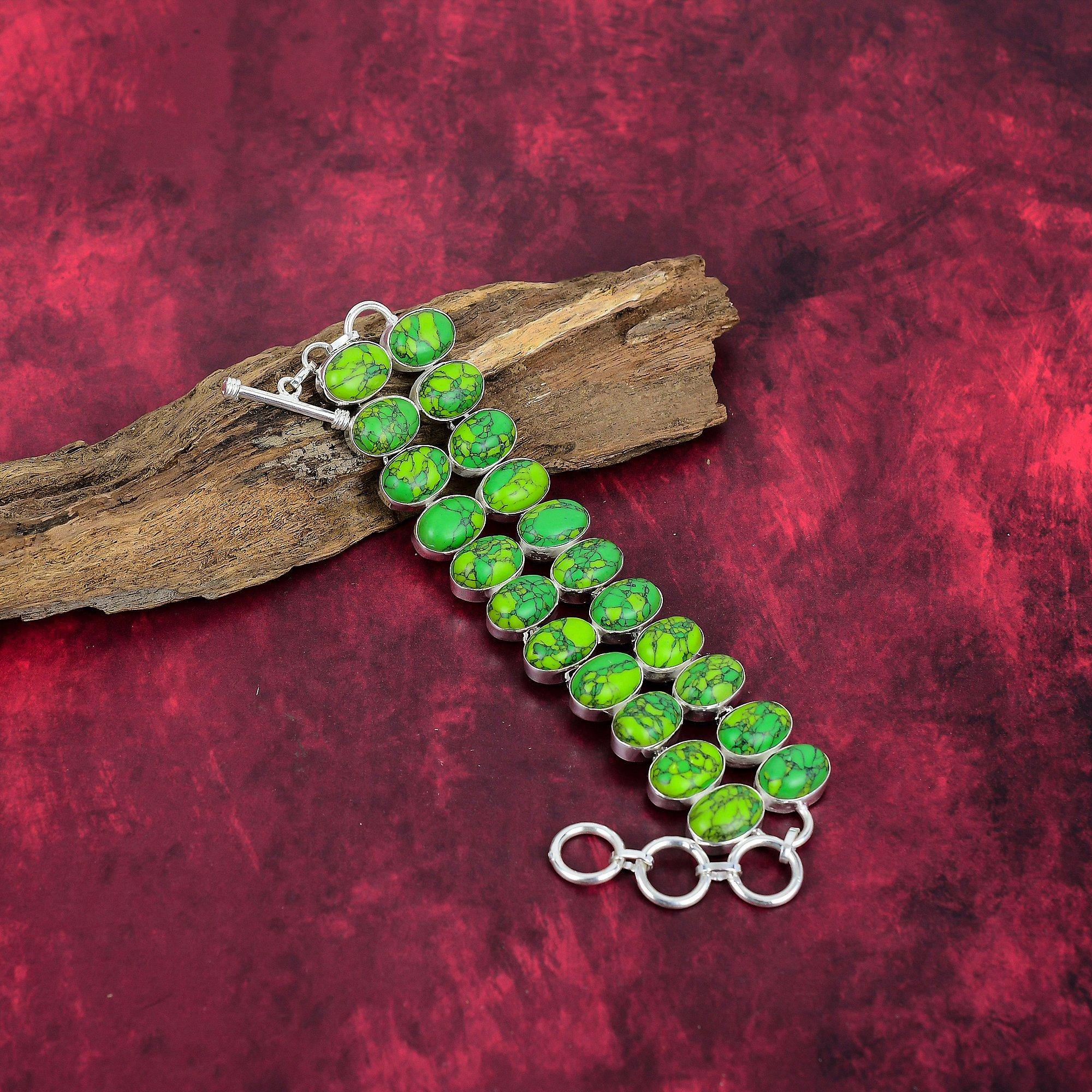 Green Copper Turquoise Bracelet, 925 Sterling Silver Gemstone Jewelry, Handmade Bracelet Amazing Jewelry, Gift For Her