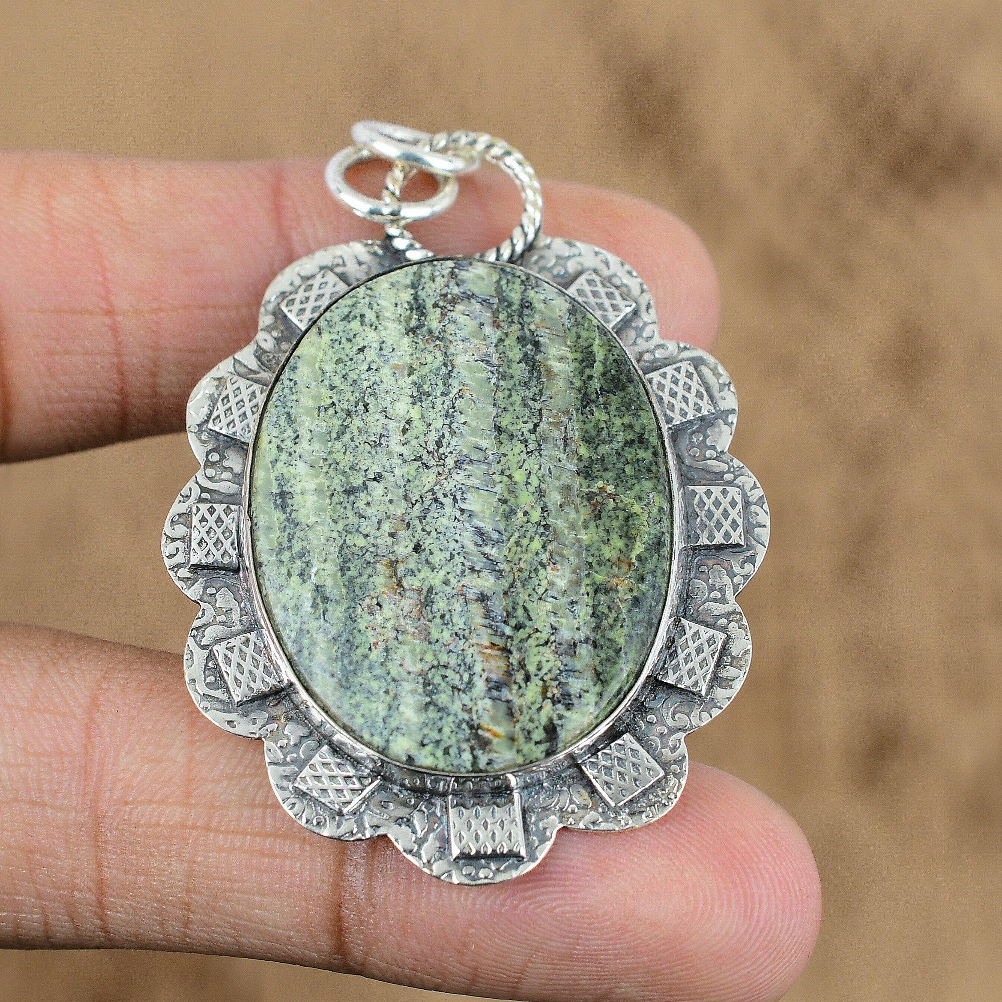 Anniversary Gift For Her Natural Green Swiss Opal Gemstone Pendant 925 Silver