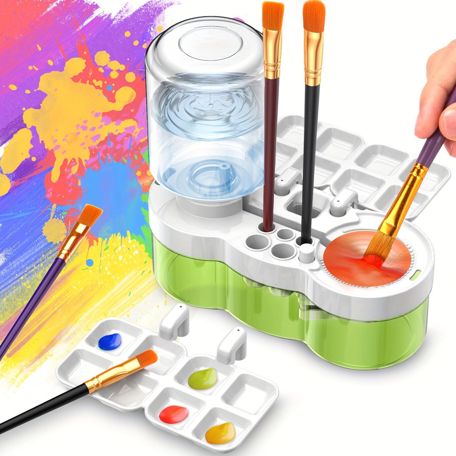 6-in-1 Paint Brush Cleaner with Water Cycle System and Palette,ABS Artist's Paint Brush Rinse Cup Holder, Automatic Washing Tool for Studio Outdoor