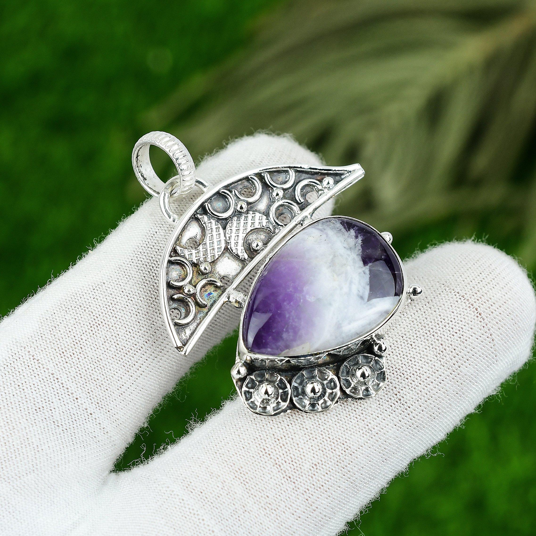 Naturlig Chevron Ametist Ädelstenshänge 925 Sterling Silver Smycke För Flickor