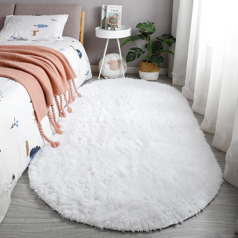 Oval Fluffy Teppe Shaggy Rug Nattbordsmatte Søt Fargerik Stueteppe Langt Hår Teppe Hjemmedekorasjon