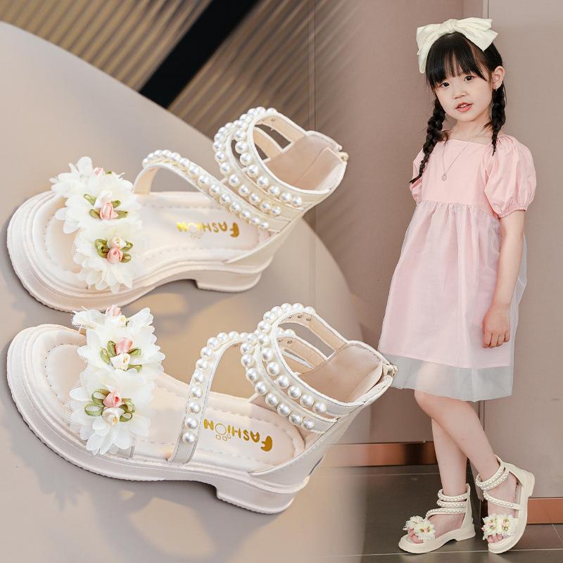 Girls' Sandals Summer Fashion Princess Shoes Summer New Style Middle and Large Children's Open toed Little Girls' Student Roman Shoes