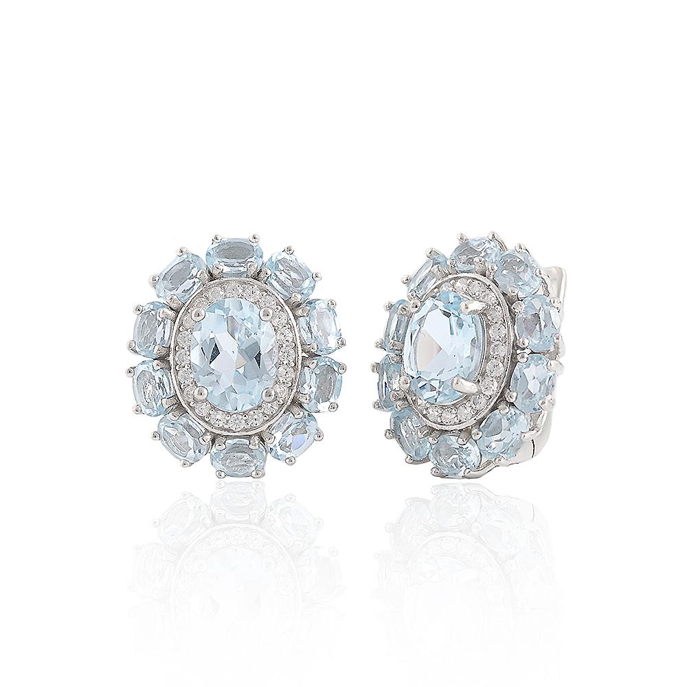 2026,Flower Design Earrings Natural November Birthstone Sky Blue Topaz 925 Sterling Silver Fine Jewelry for Women's Banquet Gift