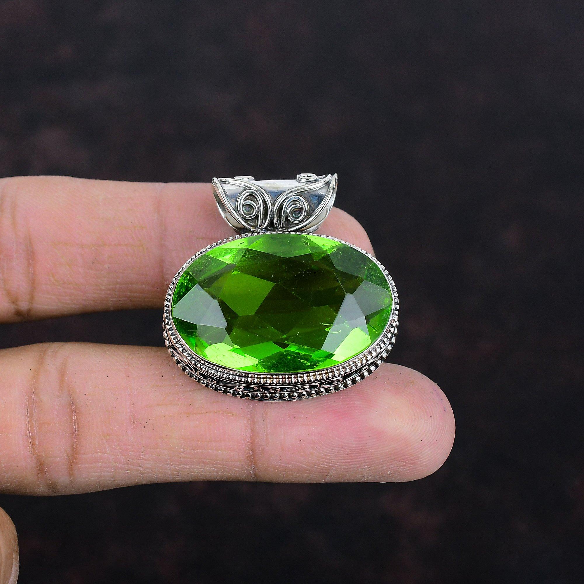 Faceted Peridot Pendant Real Gemstone Jewelry Vintage Handmade Pendant 925 Sterling Silver Pendant Very Pretty Peridot Jewelry Gifts For Mom