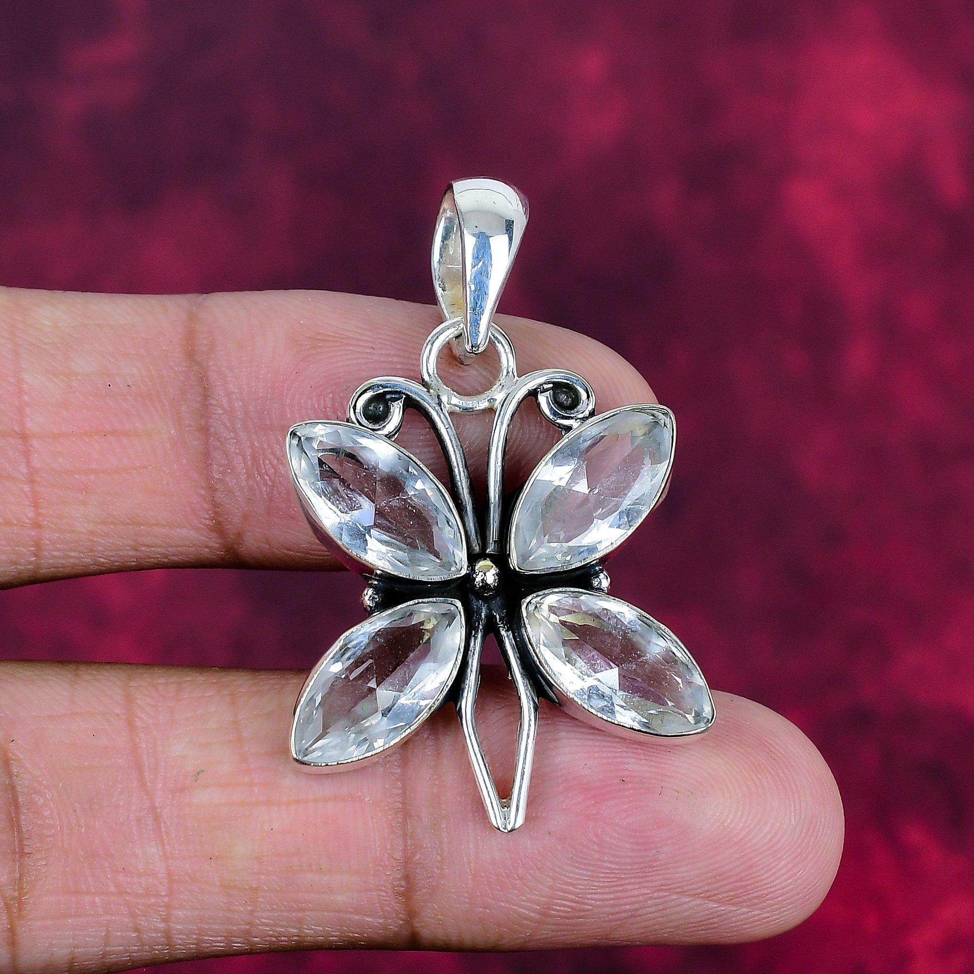 White Topaz 925 Solid Sterling Silver Pendant, Handmade Gemstone Jewelry Pendant For Memorial Day
