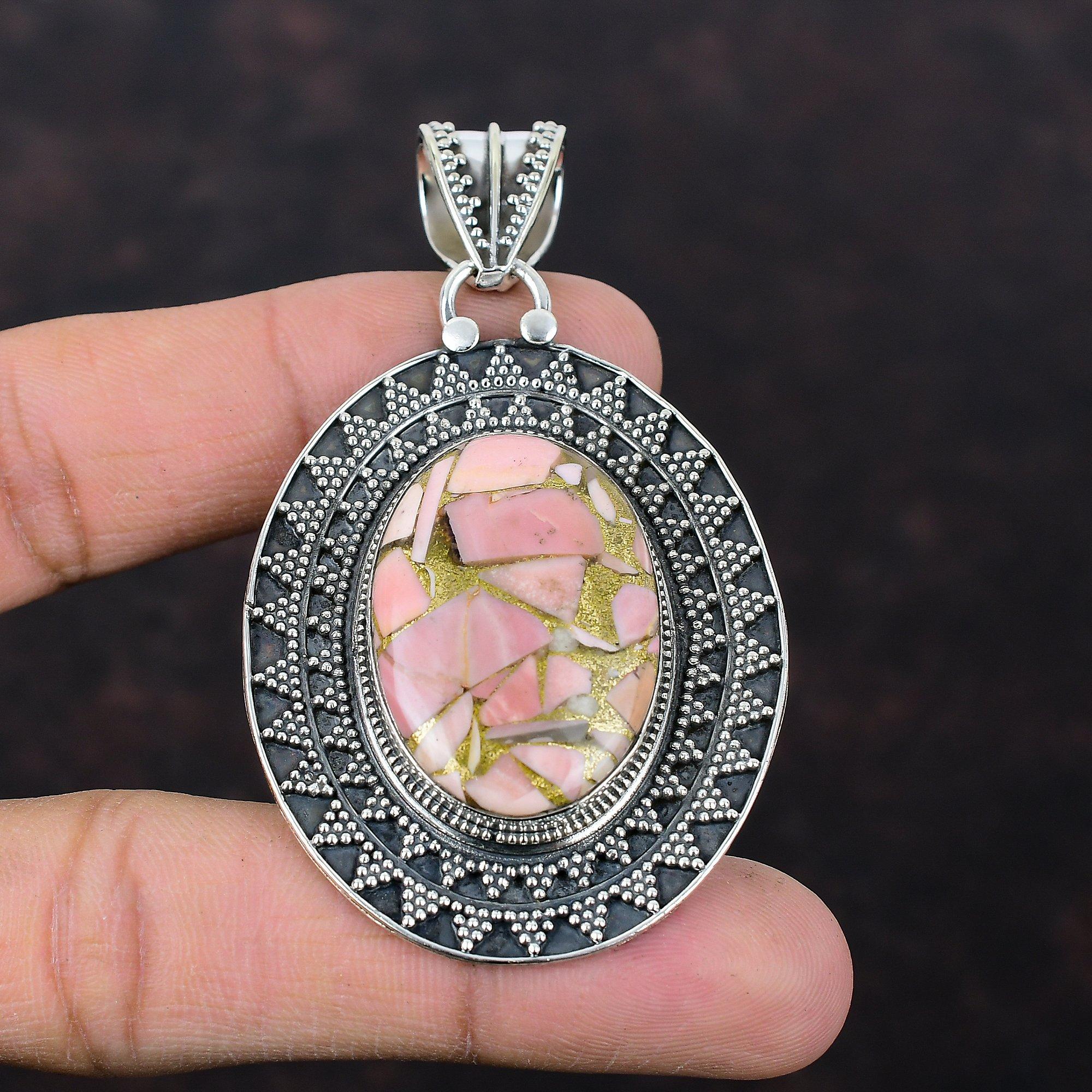 Copper Pink Opal Pendant Vintage Pendant Gemstone Jewelry 925 Sterling Silver Pendant Ethnic Jewelry Handmade Brand New Pendant Gift For Her