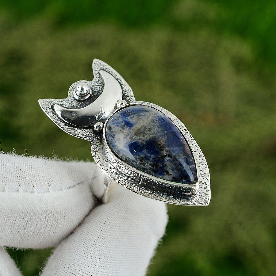 925er Sterlingsilber Natürlicher Sodalith Tochter Statement Halbmond Fassring
