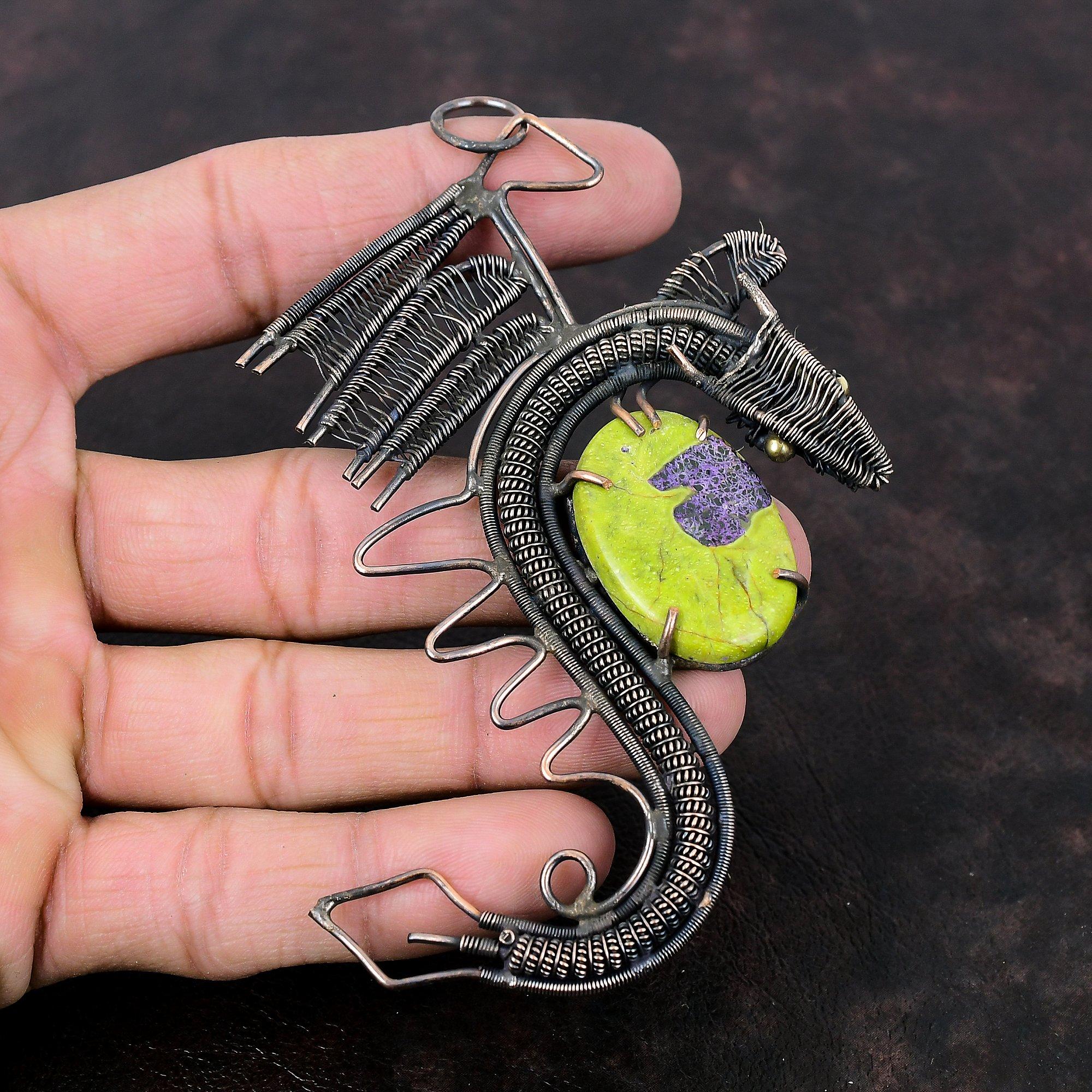 Stichtite Pendant Copper Wire Wrapped Pendant Dragon Pendant Stichtite Copper Jewelry Handmade Gemstone Pendant Antique Jewelry Gift For Mom