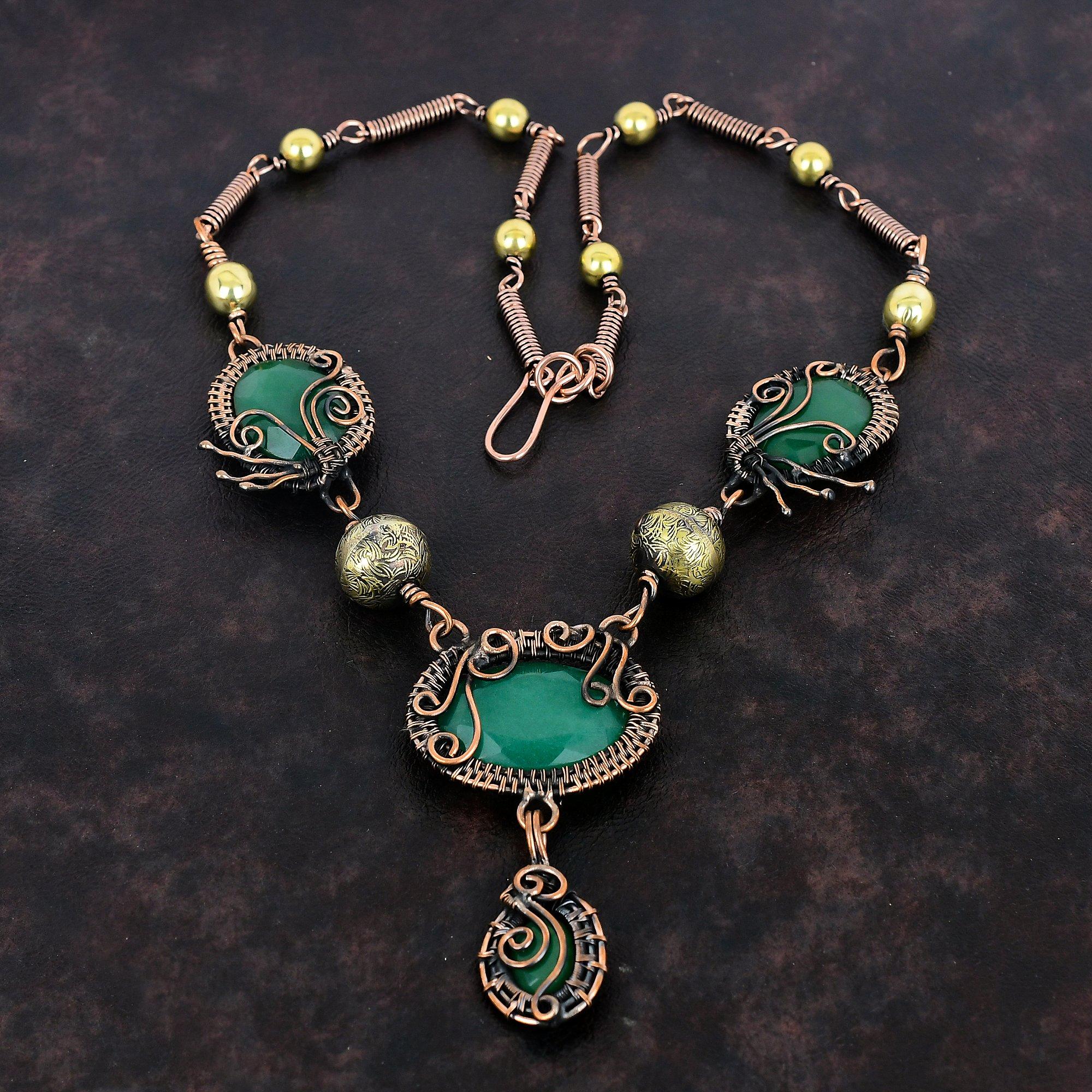 Colier Smarald Zambian Fațetat Colier Înfășurat în Sârmă de Cupru Colier cu Lanț Ajustabil Bijuterii Handmade Colier cu Piatră Prețioasă Cadouri Pentru Femei