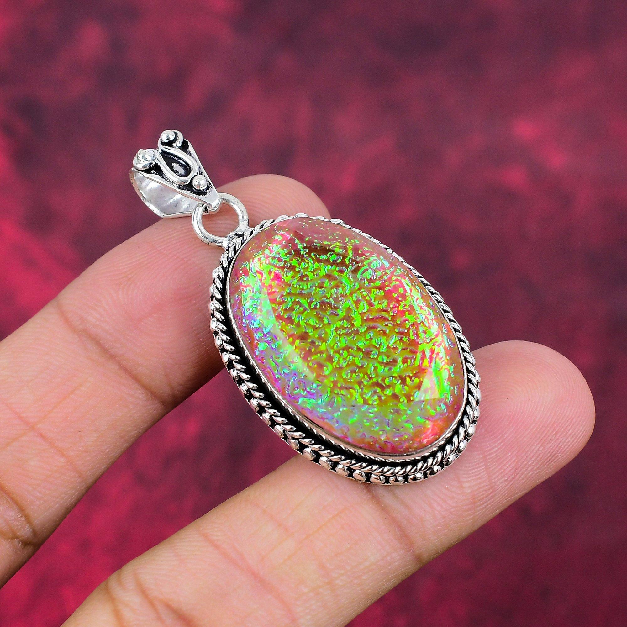 Colgante de ópalo triplete rosa, joya de piedra preciosa de plata de ley maciza 925, colgante hecho a mano, para Acción de Gracias