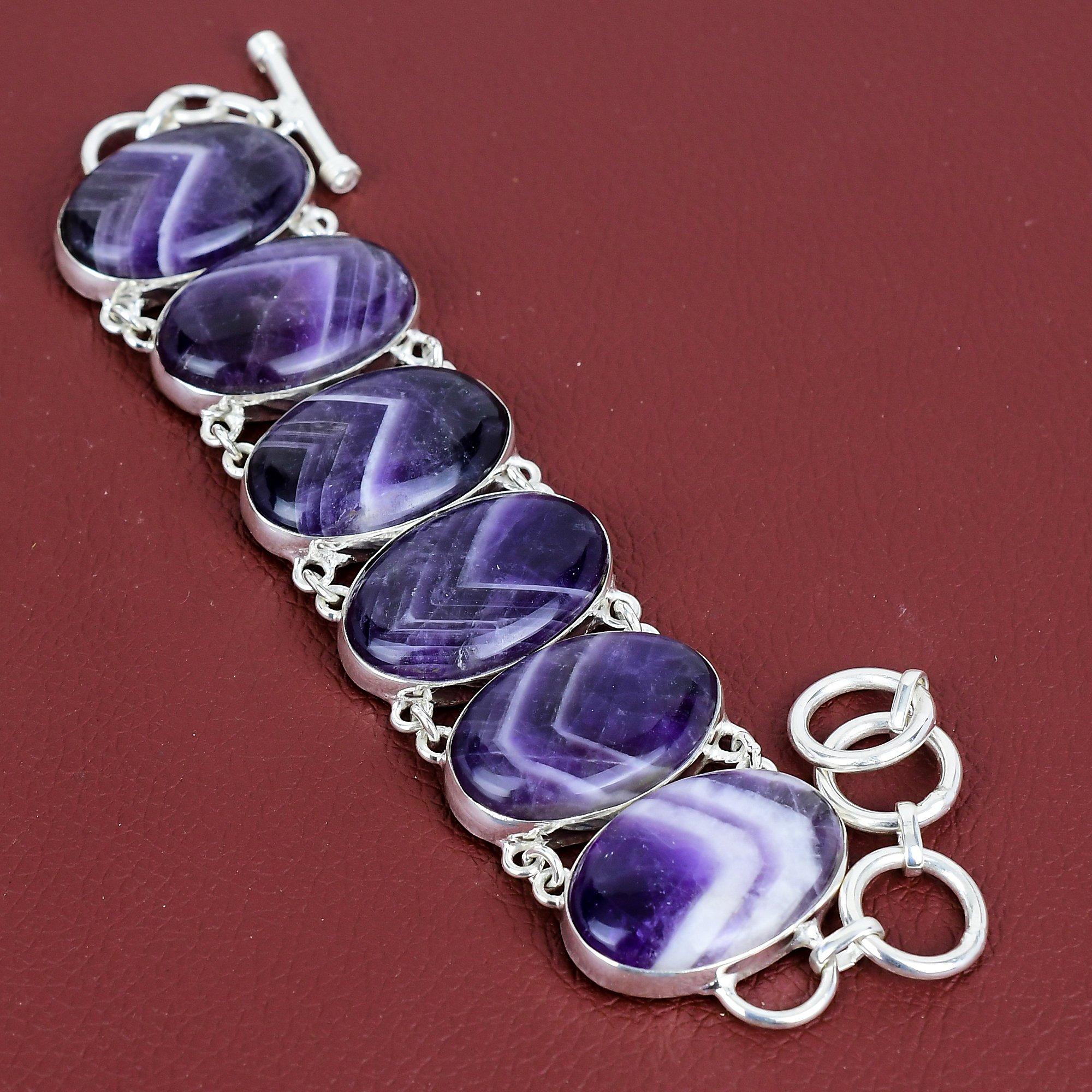 Chevron amethyst bracelet natural gemstone jewelry 925 sterling silver bracelet adjustable chain handmade bracelet designer jewelry for gift