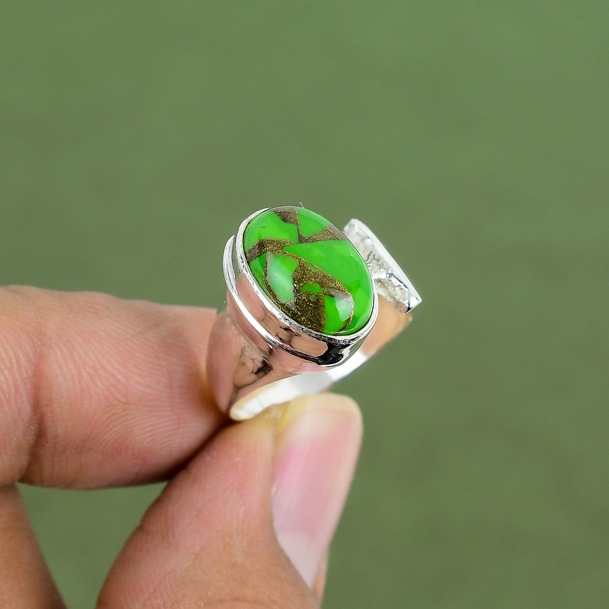 Copper Green Turquoise Ring 925 Sterling Silver Ring Handmade Ring Boho Style Jewelry Elegant Gemstone Ring For Gifts Available In Ring Size