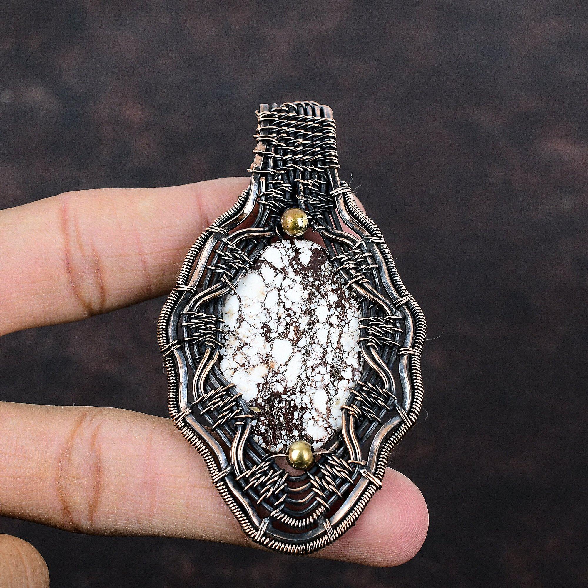 Wild Horse Magnesite Pendant Copper Wire Wrapped Pendant Handmade Pendant Copper Jewelry Natural Gemstone Pendant Wire Jewelry Gift For Her