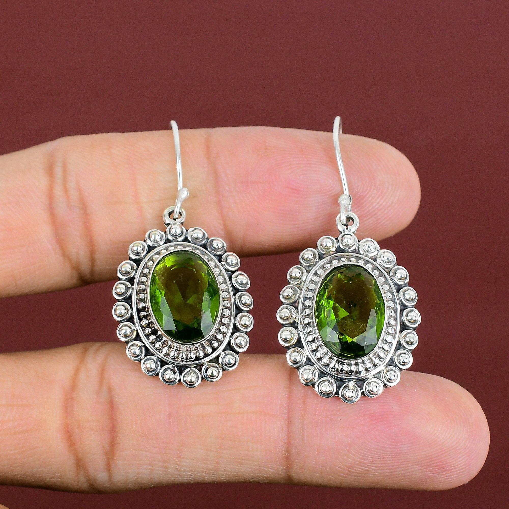 Faceted Peridot Earrings Vintage Jewelry Gemstone Earring 925 Sterling Silver Earring Handmade Jewelry Birthstone Earrings Anniversary Gifts