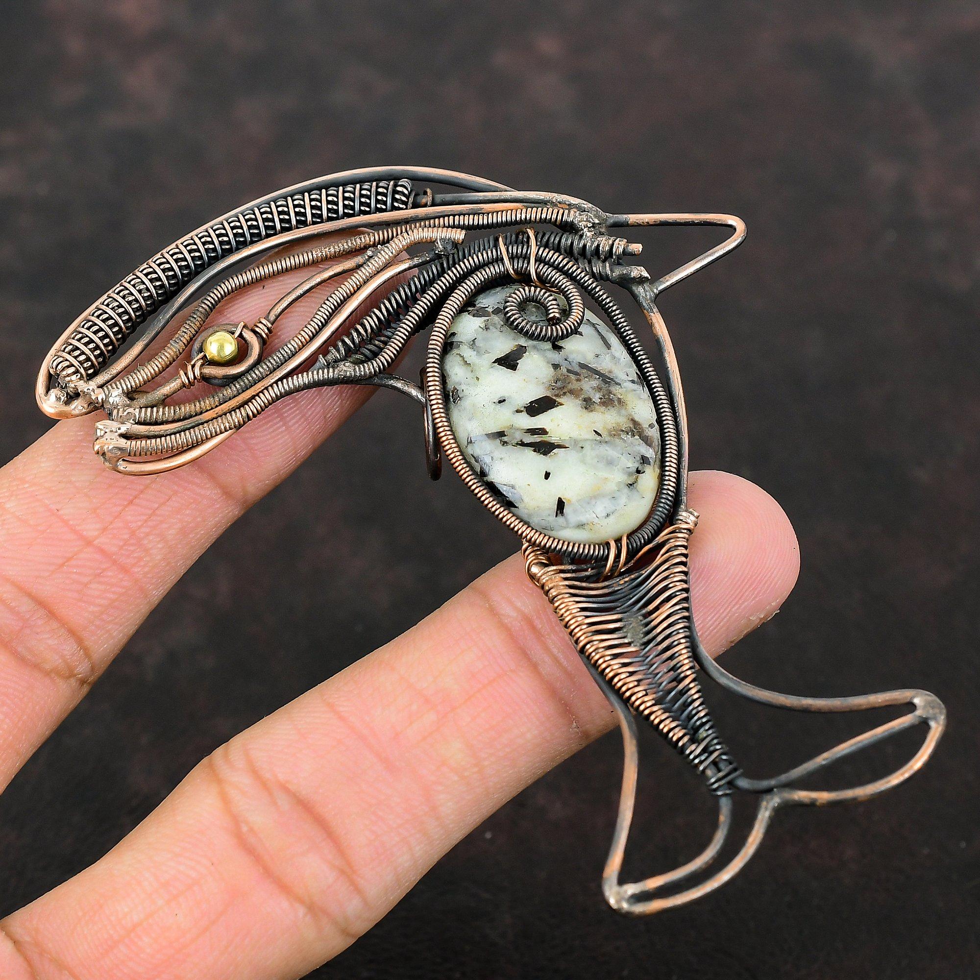 Astrophyllit Anhänger Kupferdraht umwickelter Anhänger Fisch Anhänger Astrophyllit Edelstein Schmuck Handgefertigter Anhänger Kupferschmuck Geschenk für Frauen
