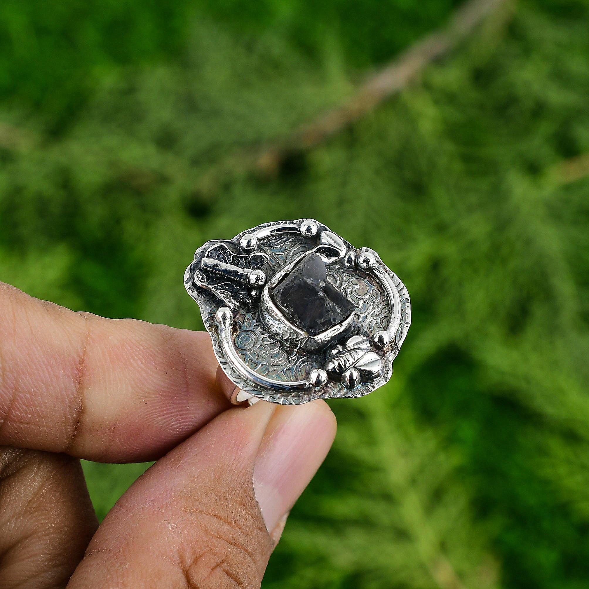 Natural African Amethyst Rough 925 Silver Promise Adjustable Ring For Girls