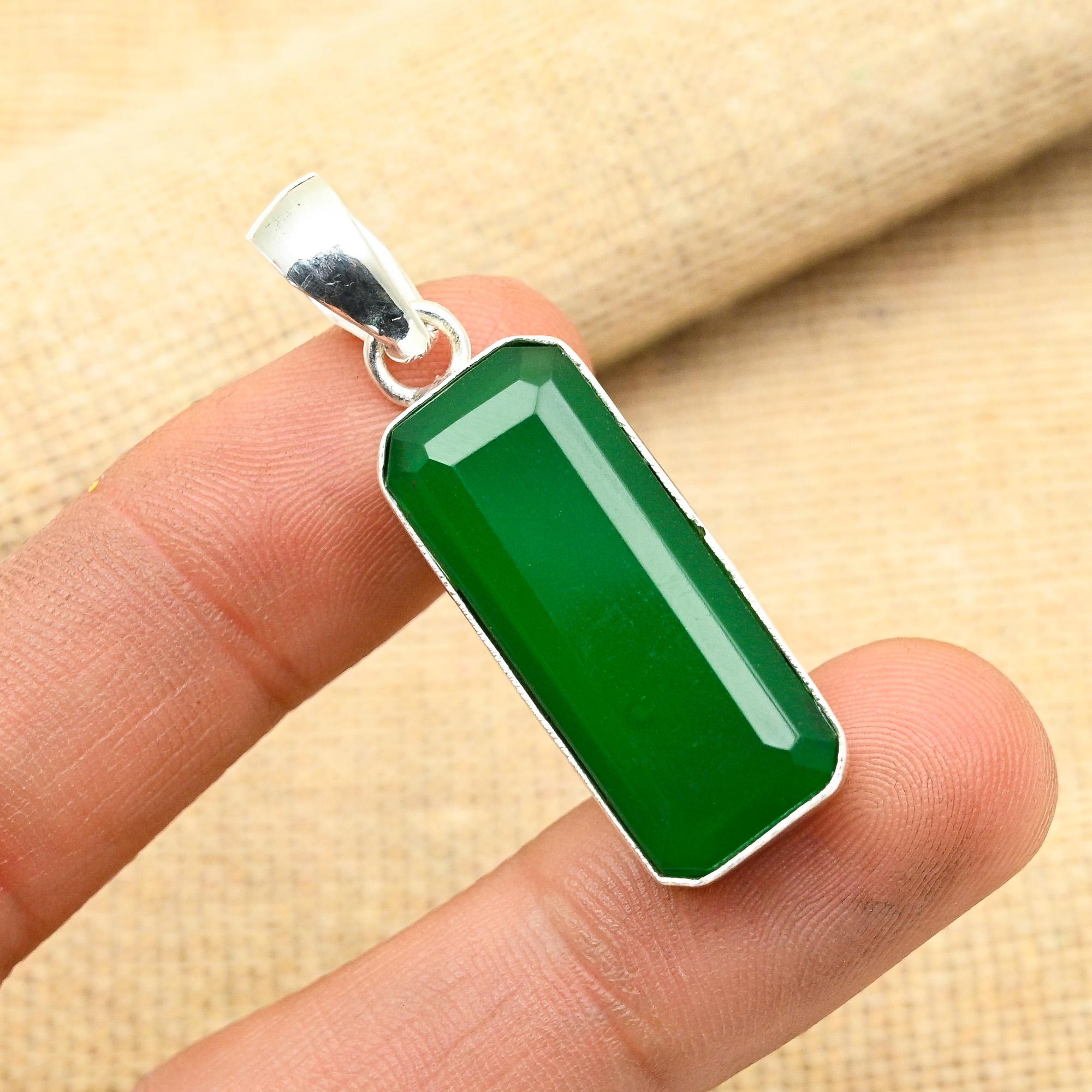 Green Onyx Gemstone Handmade 925 Solid Sterling Silver Jewelry Pendant For Her