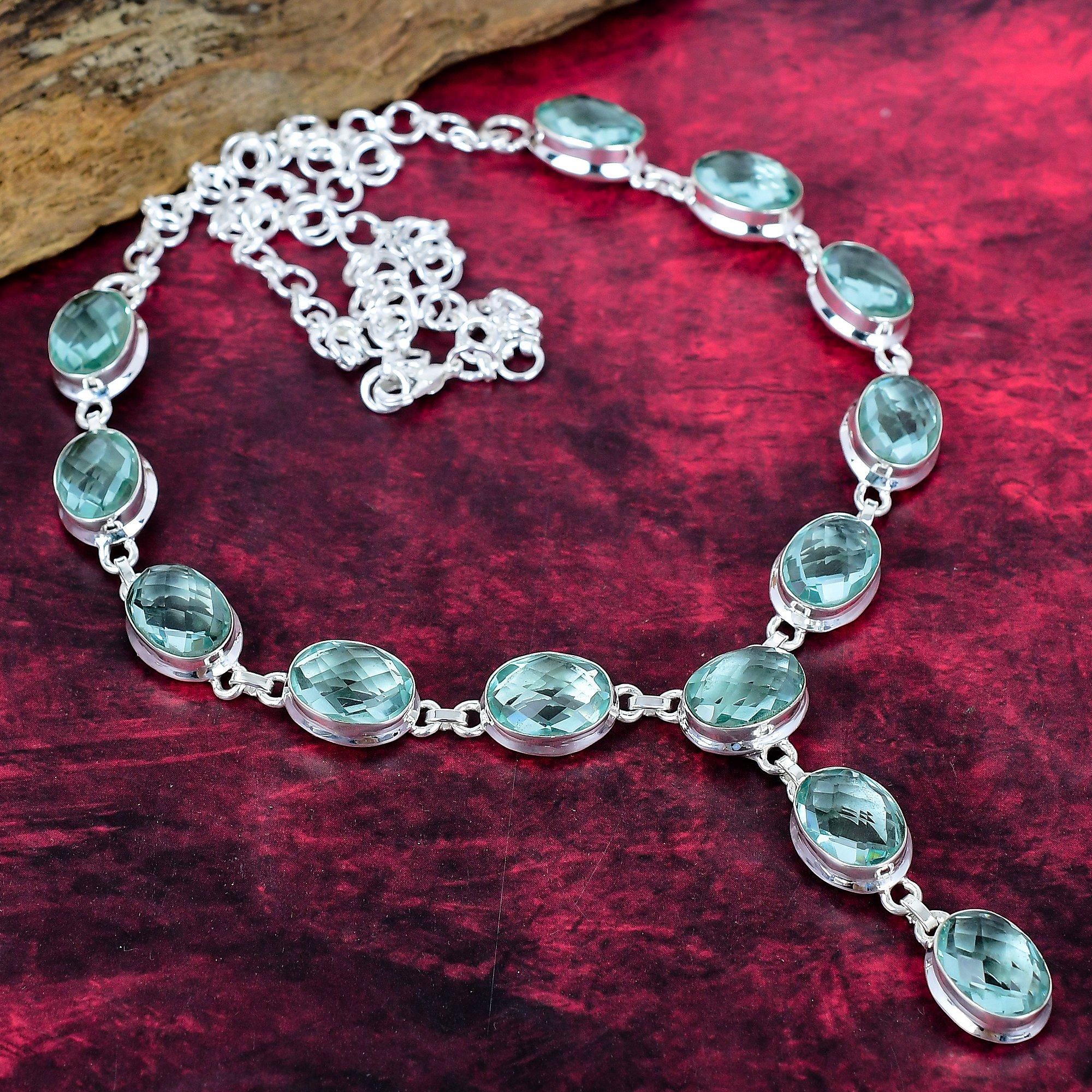 Faceted Aqua Apatite Handmade Gemstone Necklace, 925 Solid Sterling Silver Necklace Antique Jewelry, Gift For Love