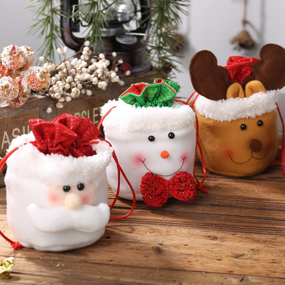 Christmas Decorations Bags Linen Cloth Drawstring Bundle Apple Bag Cute Cartoon Santa Claus Candy Gifts Package Children Relatives Christmas Present