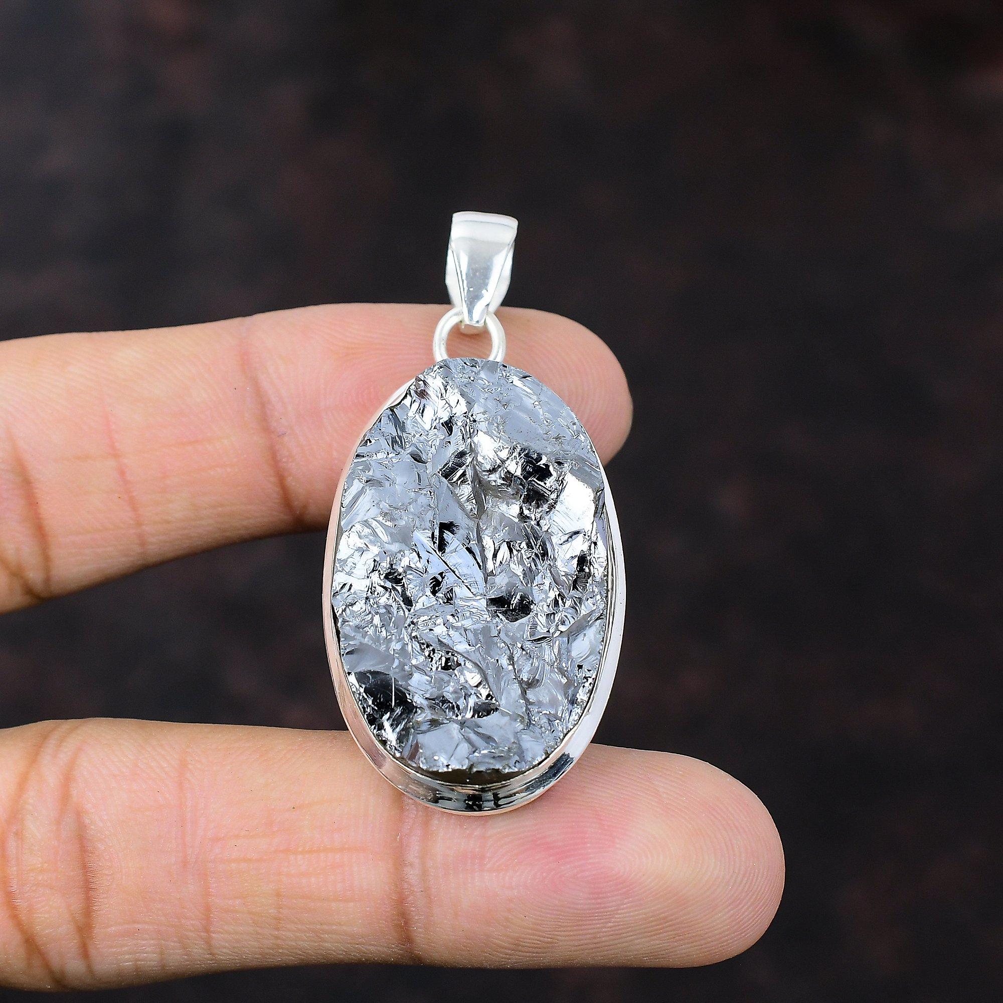 Pingente bruto de shungita, pingente de prata esterlina 925, joia artesanal, pingente de designer, joia com pedras preciosas naturais, presente para a mãe, pingente novo