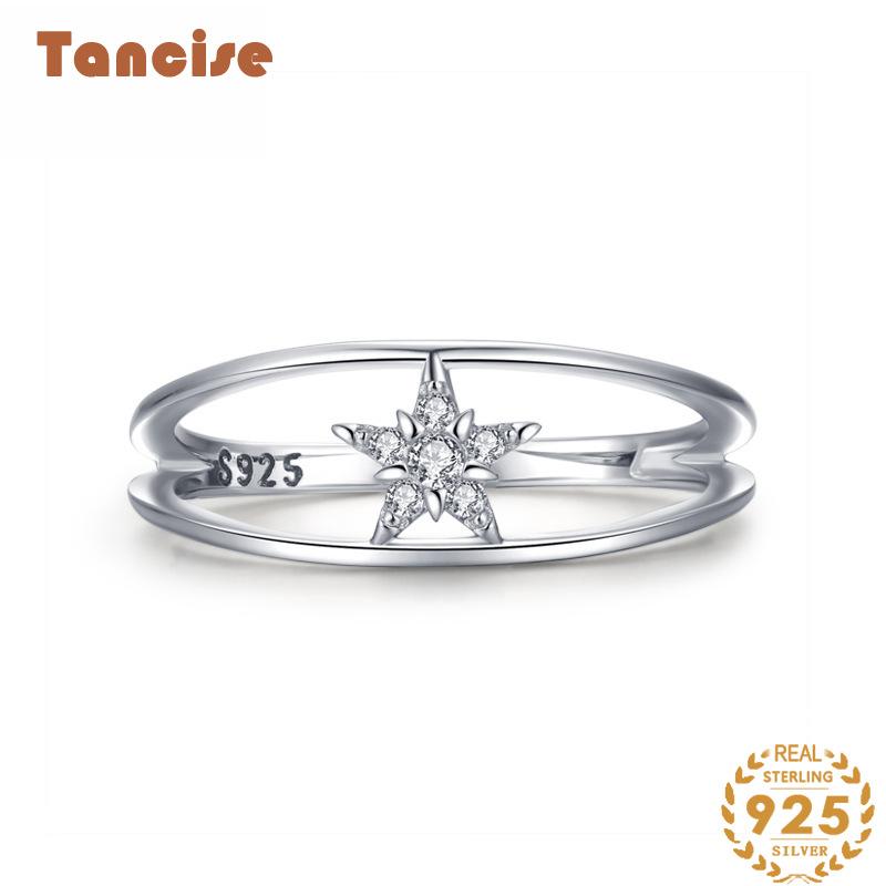 Tancise Classic 925 Sterling Silver  Zircon Ring Ladies Jewelry Wedding Promise Party Gift