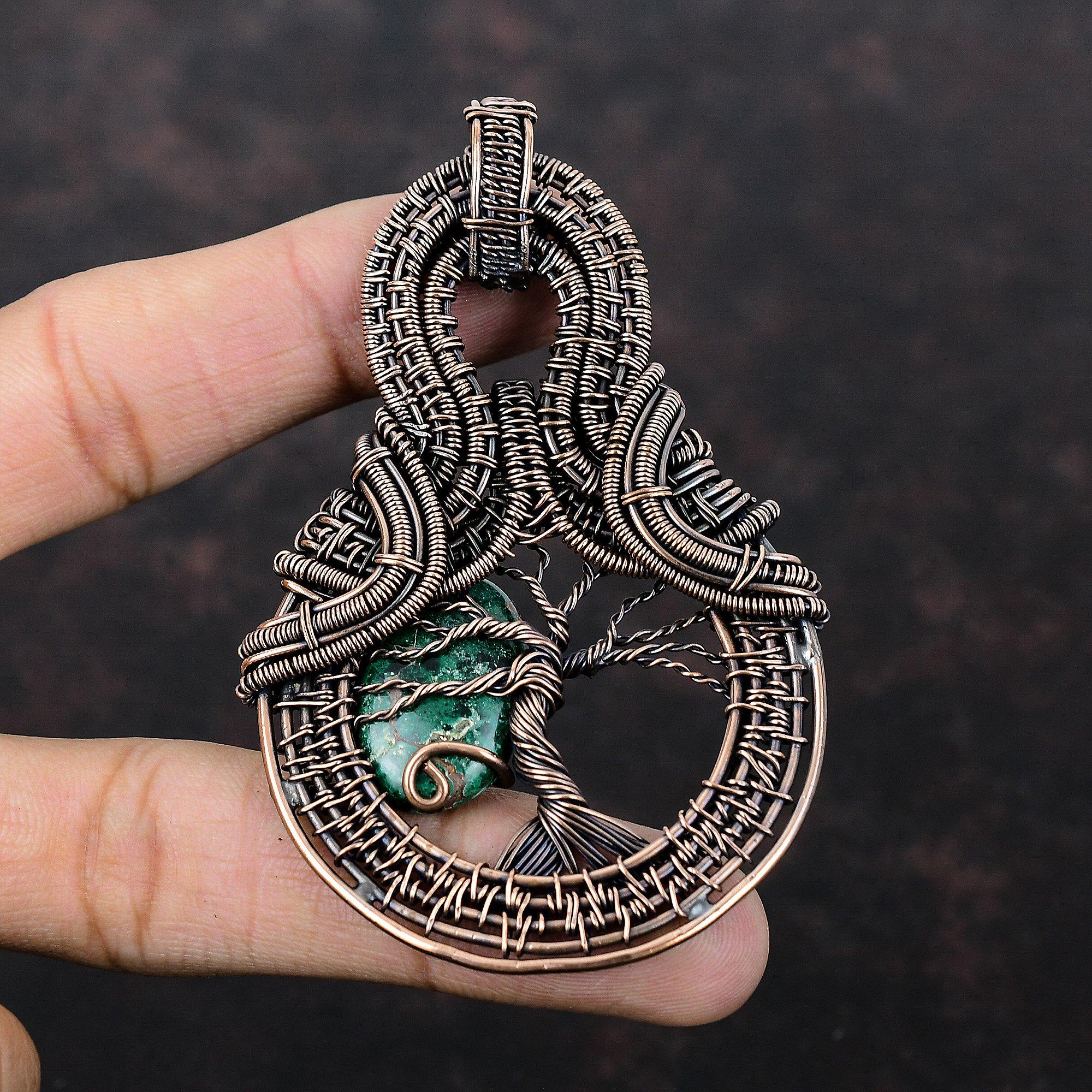 Tree Of Life Cuprite Chrysocolla Pendant Copper Wire Wrapped Pendant Gemstone Handmade Pendant Wonderful Copper Wire Jewelry Gift For Mother