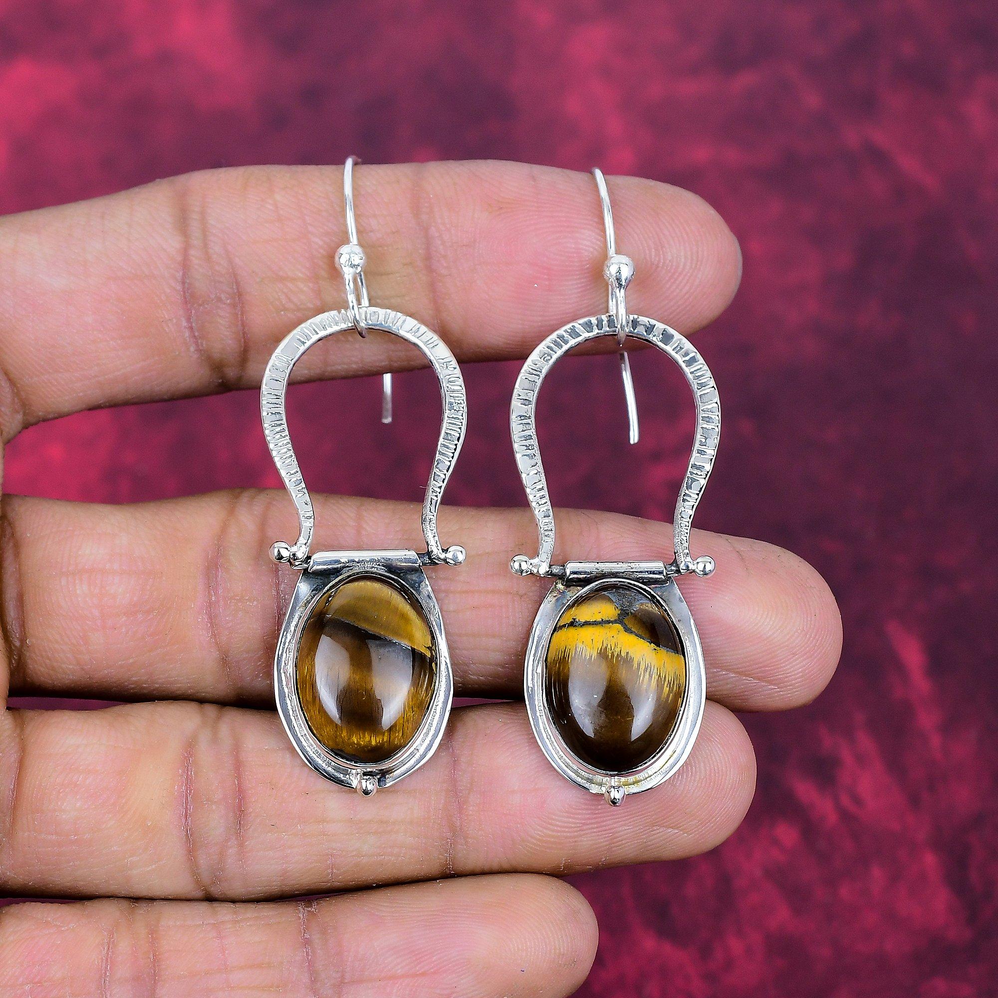 Tigerauge Ohrringe Edelsteinschmuck, 925 massives Sterlingsilber handgefertigte Ohrringe, neuestes Design Schmuck