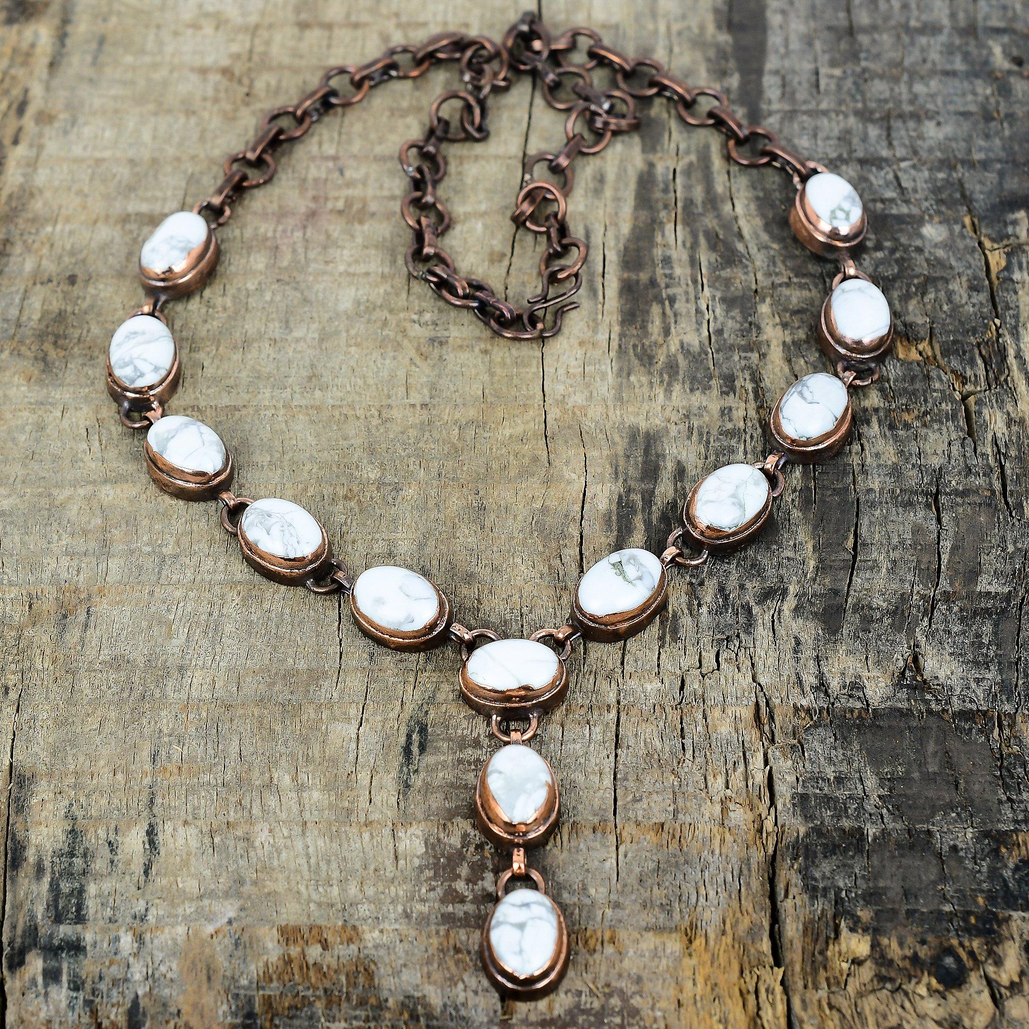 Howlite necklace electroformed copper necklace adjustable chain necklace gemstone electroformed jewelry handmade boho necklace gift for wife