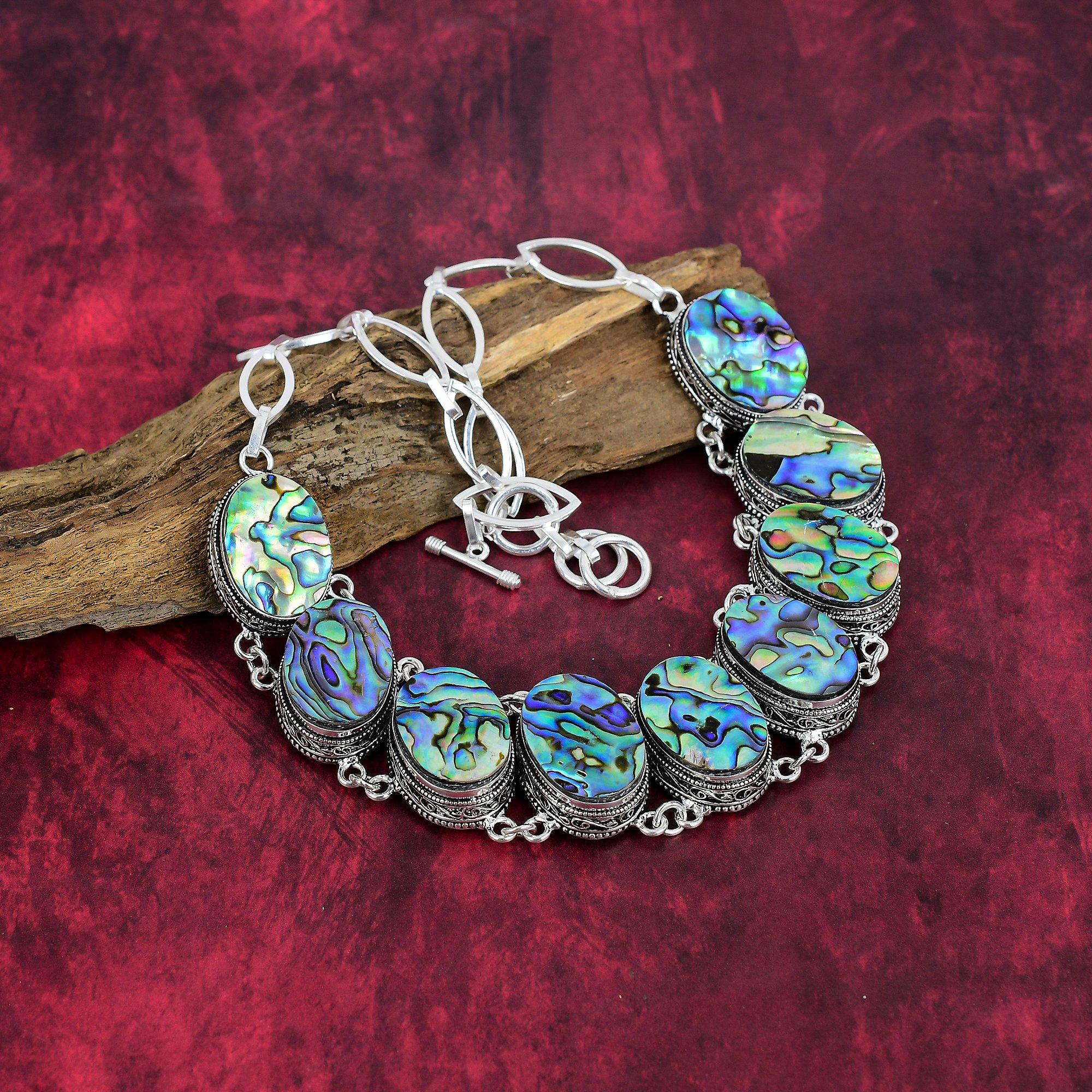 Halsband med abaloneskal 925 äkta sterlingsilver justerbar kedja halsband gåva till kvinnor, handgjort ädelstenssmycke halsband