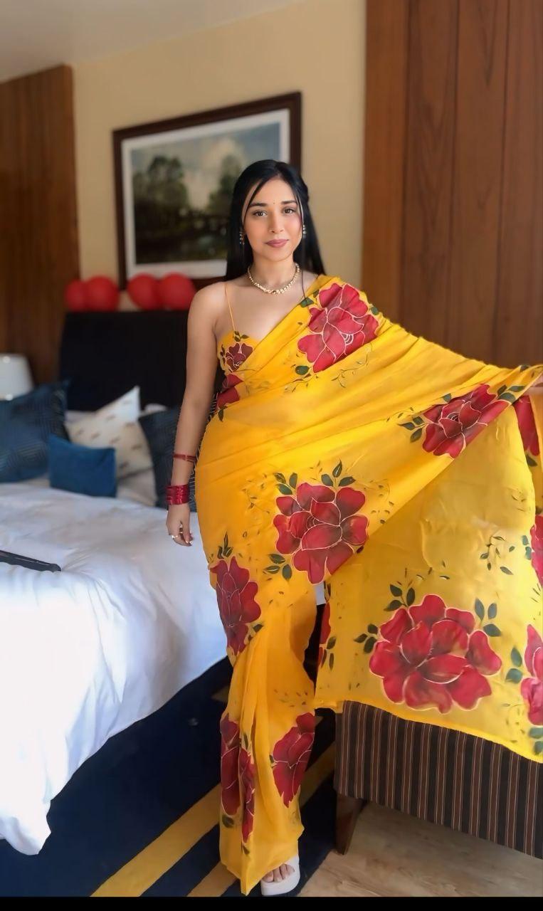 Trending Indian Ready To Wear Yellow Georgette Saree