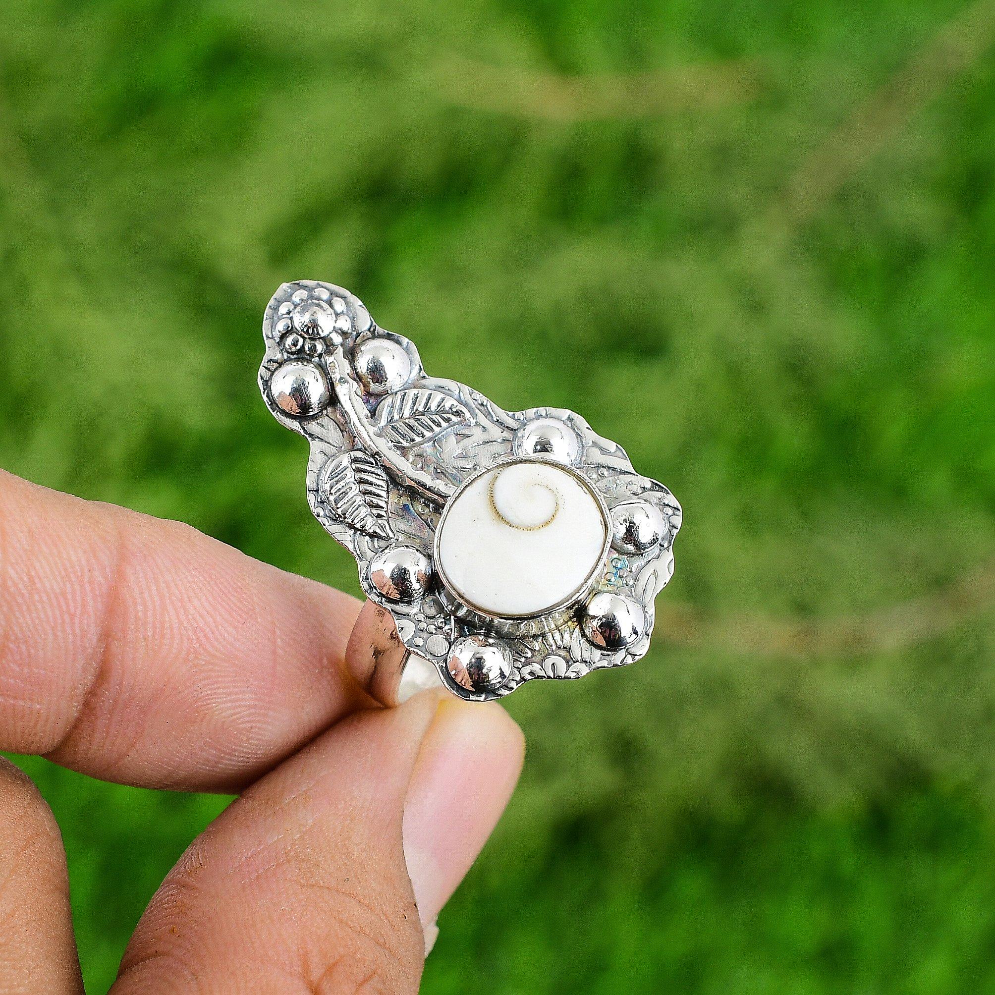 Natural Shiva Eye Shell Bezel Flower Promise Stackable Ring Jewelry 925 Silver