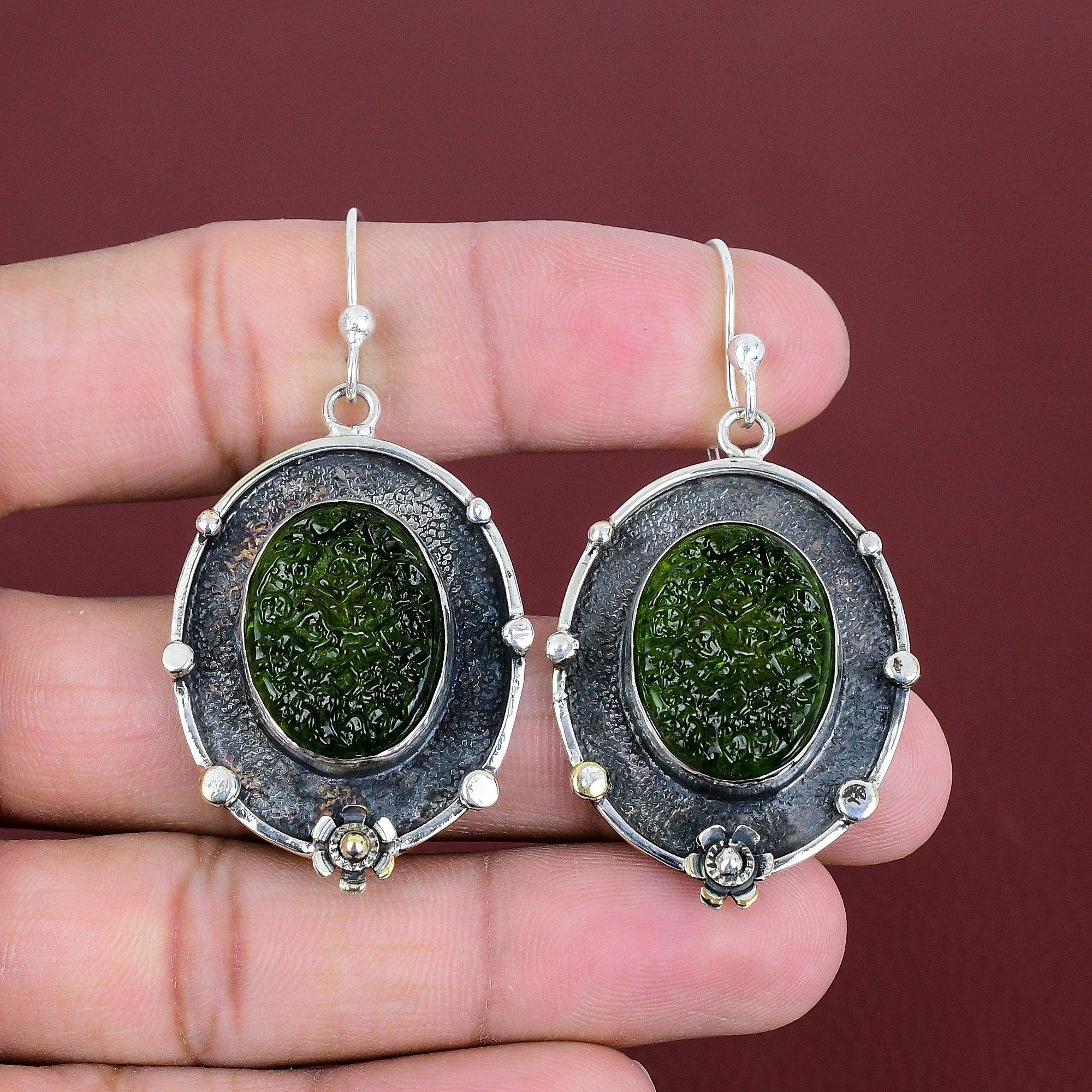 Moldavite Earring Genuine Gemstone Earrings 925 Sterling Silver Earring Amazing Jewelry Handmade Earring Gifts For Her Unique Style Jewelry