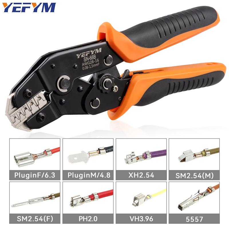 Spade Terminal Crimping Pliers, 28-16AWG (0.08-1.5mm²) for 2.54mm/3.96mm/KF2510/2.8mm/4.8mm /6.3mm Connectors, SN-68B