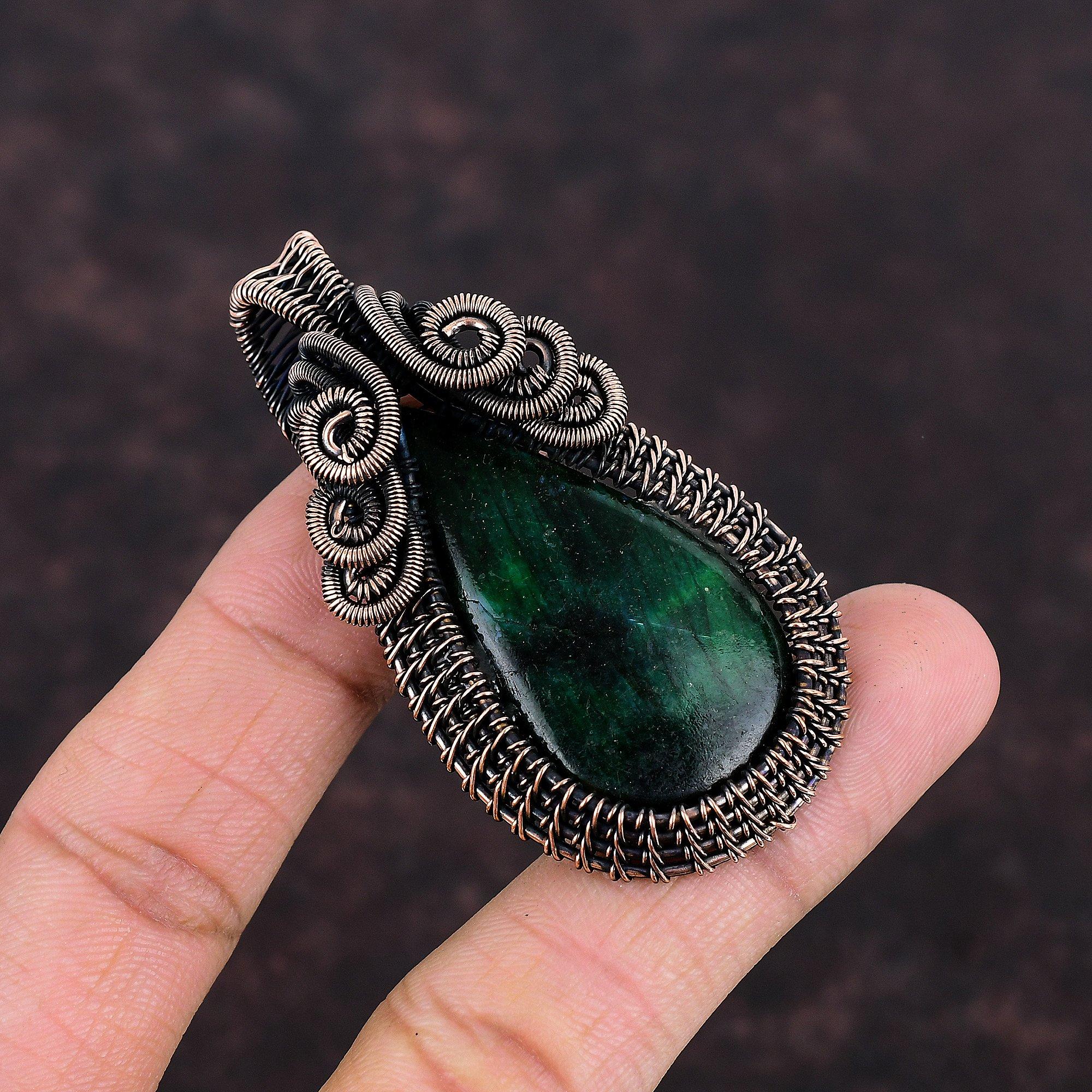 Green Fire Labradorite Pendant Copper Wire Wrapped Pendant Handmade Pendant Copper Jewelry Gemstone Pendant Wire Wrap Jewelry Gift For Mom