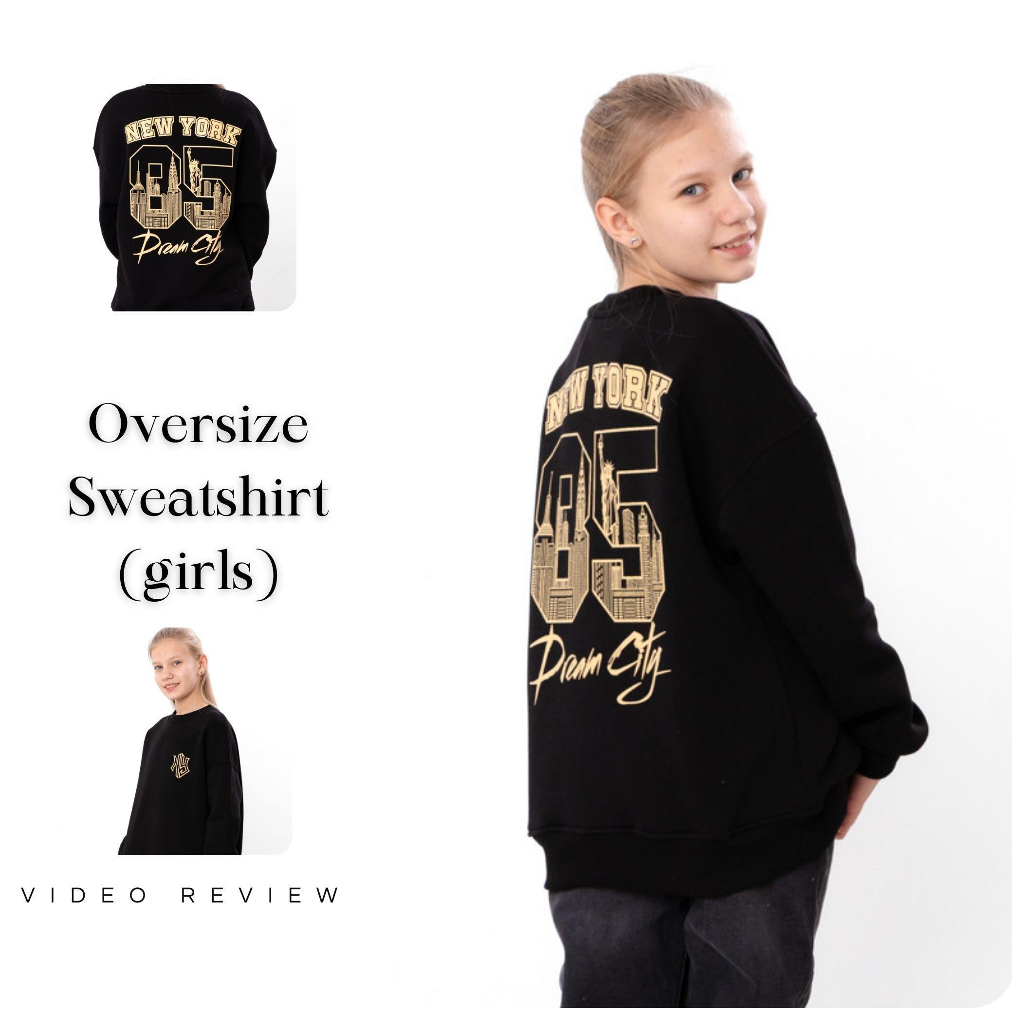 Girls’ Warm Oversize Sweatshirt New York Print, Winter, 6416-025-33-1 HC